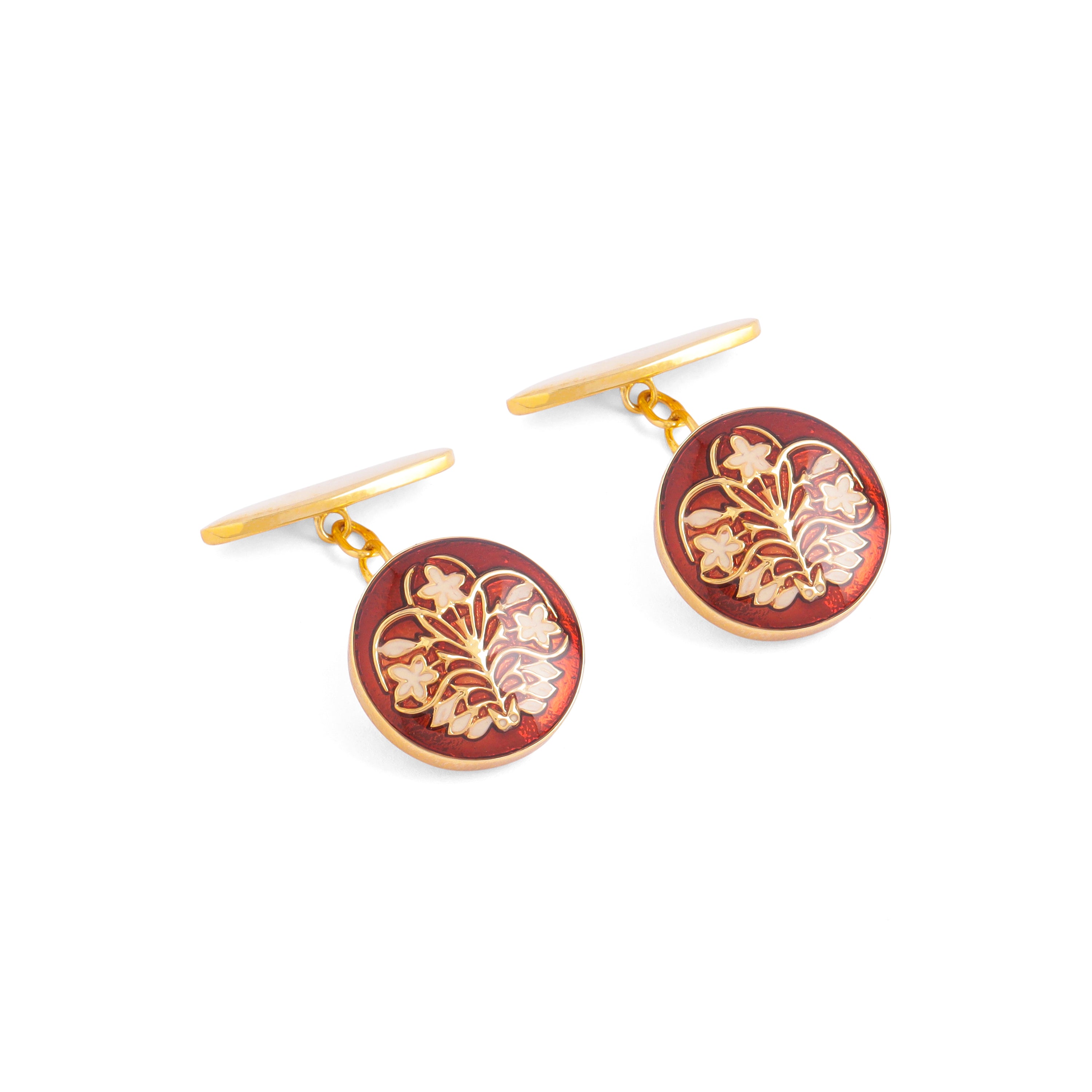 Iris Enamel Chain Cufflinks - Ivory & Maroon