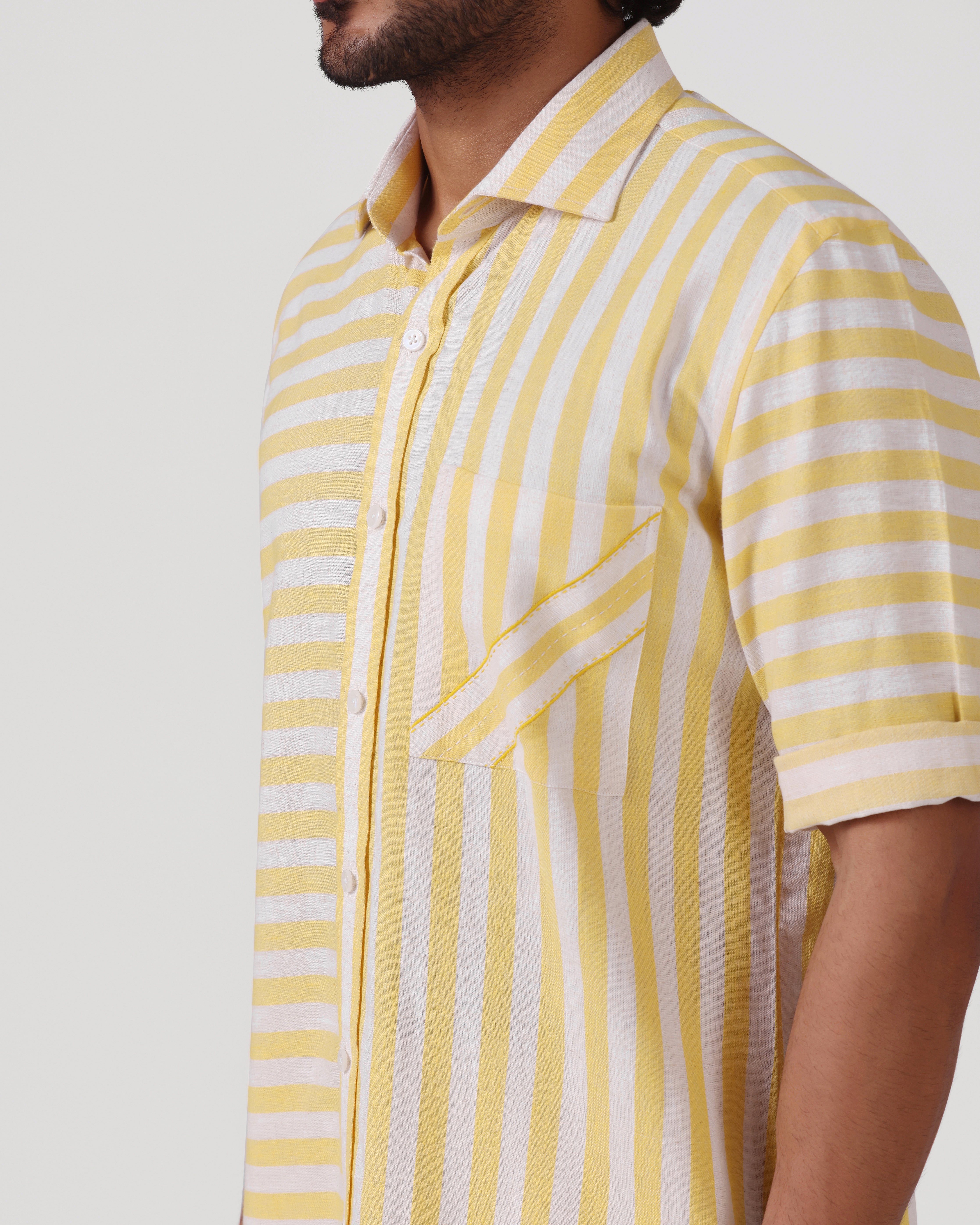 Crete - Stripe Cotton Linen Shirt - Butter Yellow