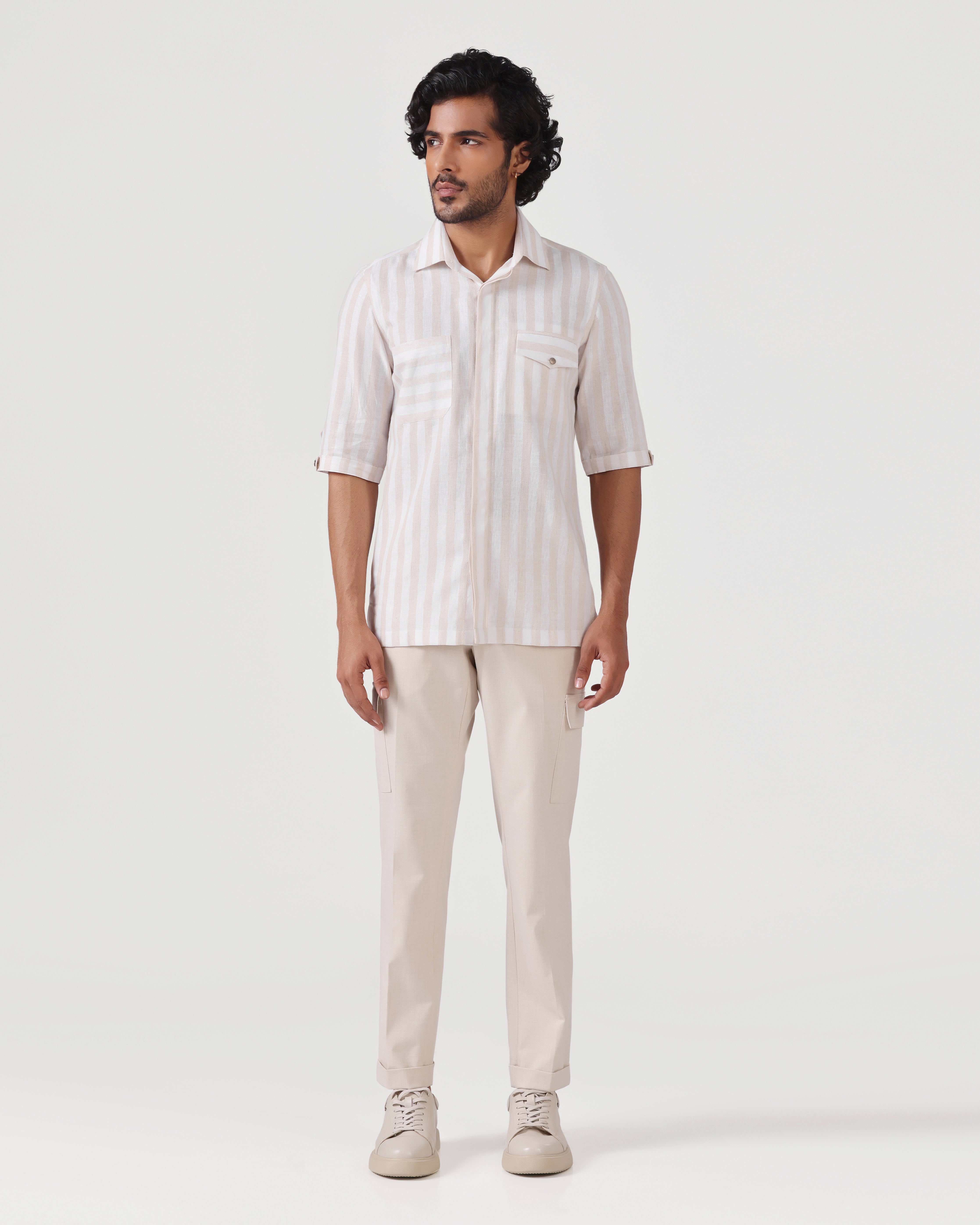 Crete - Stripe Cotton Linen Shirt - Ecru