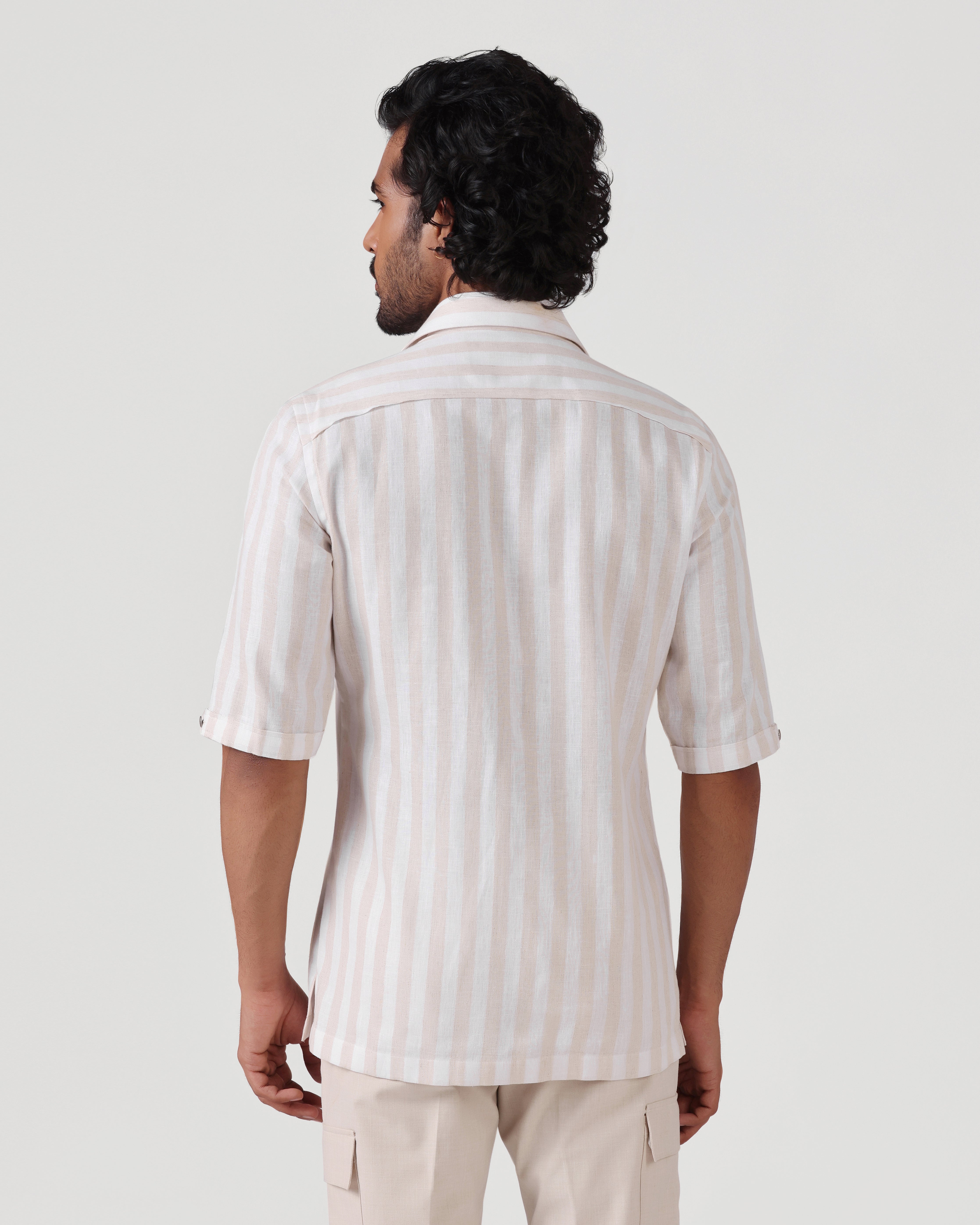 Crete - Stripe Cotton Linen Shirt - Ecru