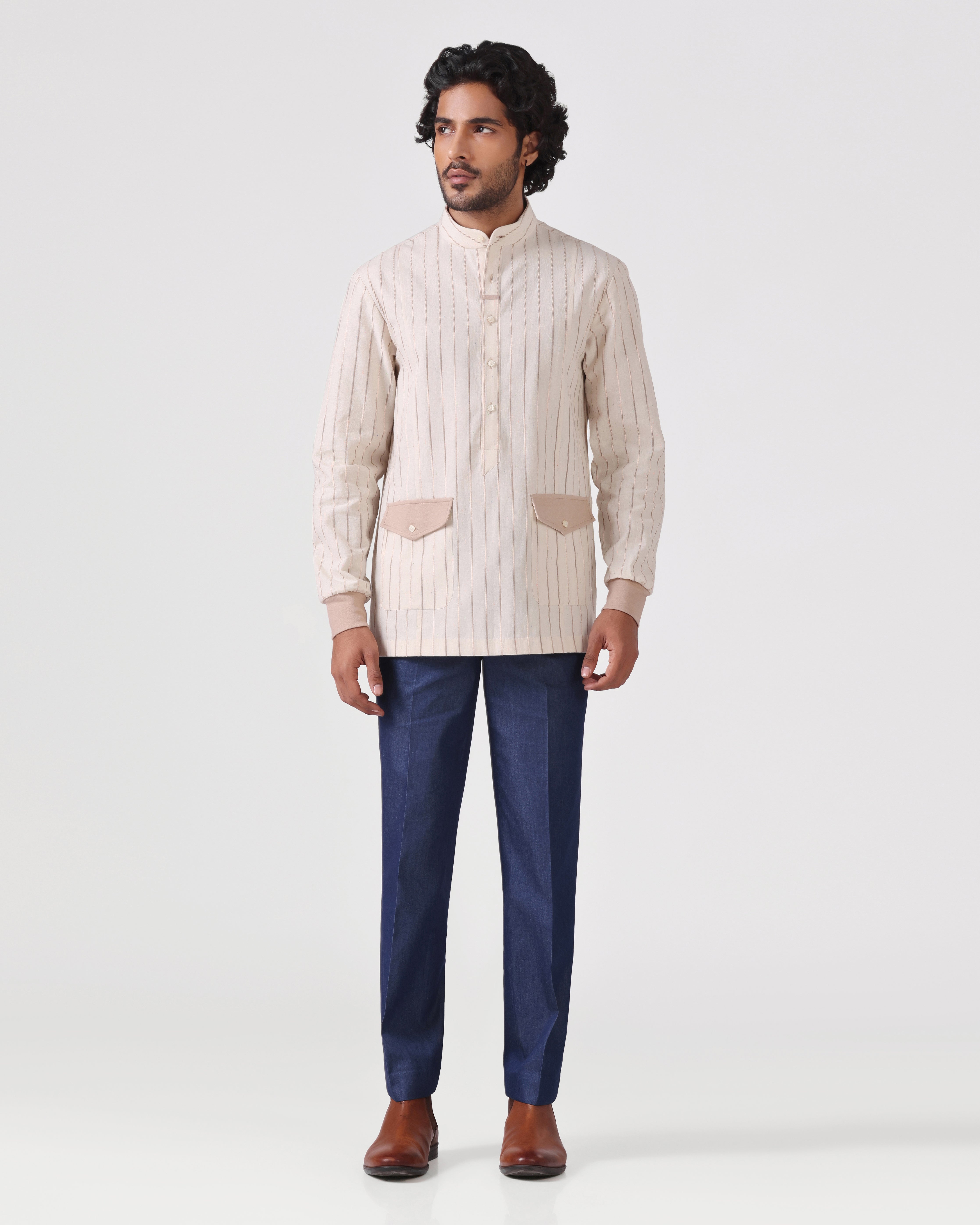 Orsay - Cotton Linen Shirt with Knitted Cuff - Camel