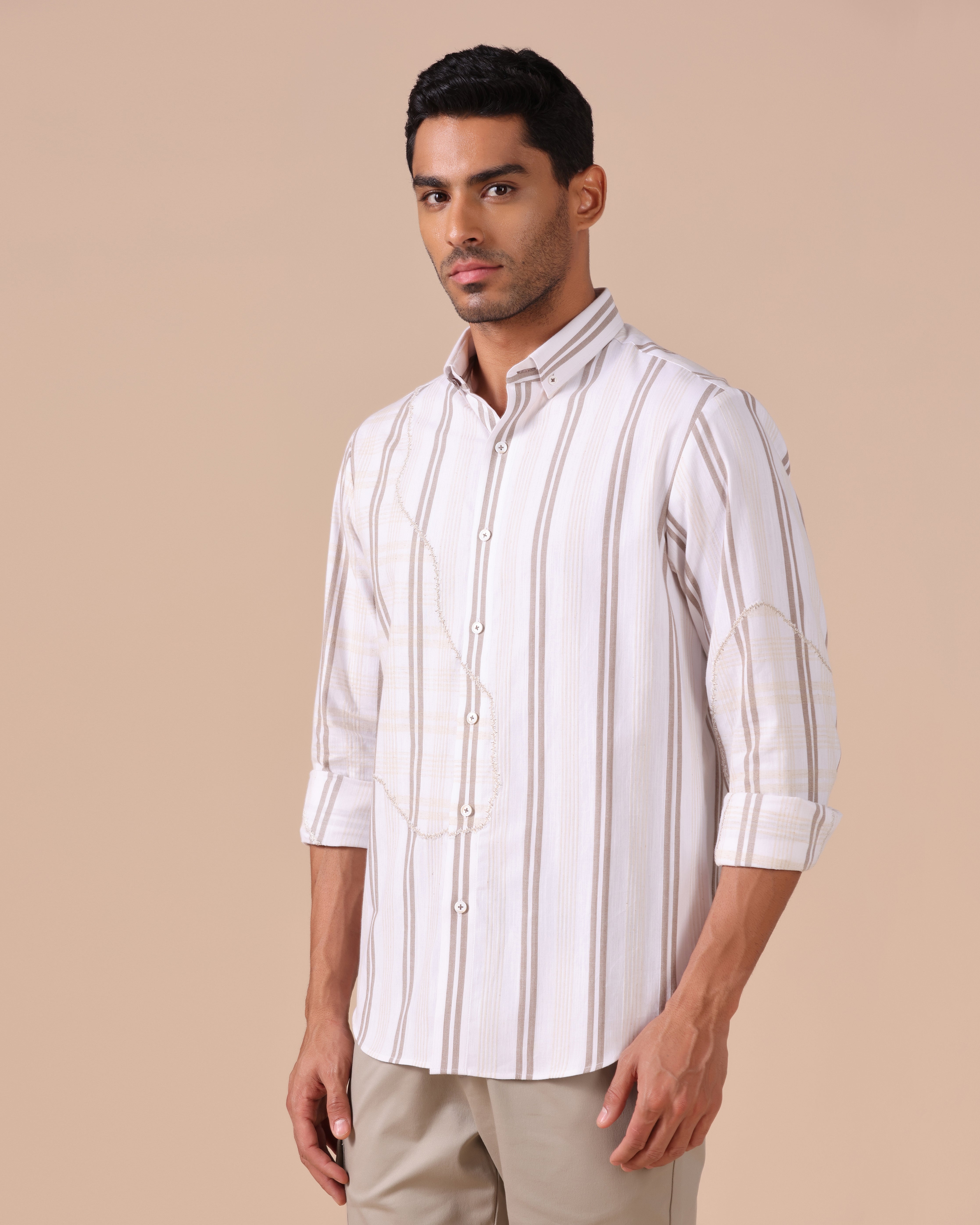 Caspian - Appliqué Cotton Linen Shirt - Light Brown
