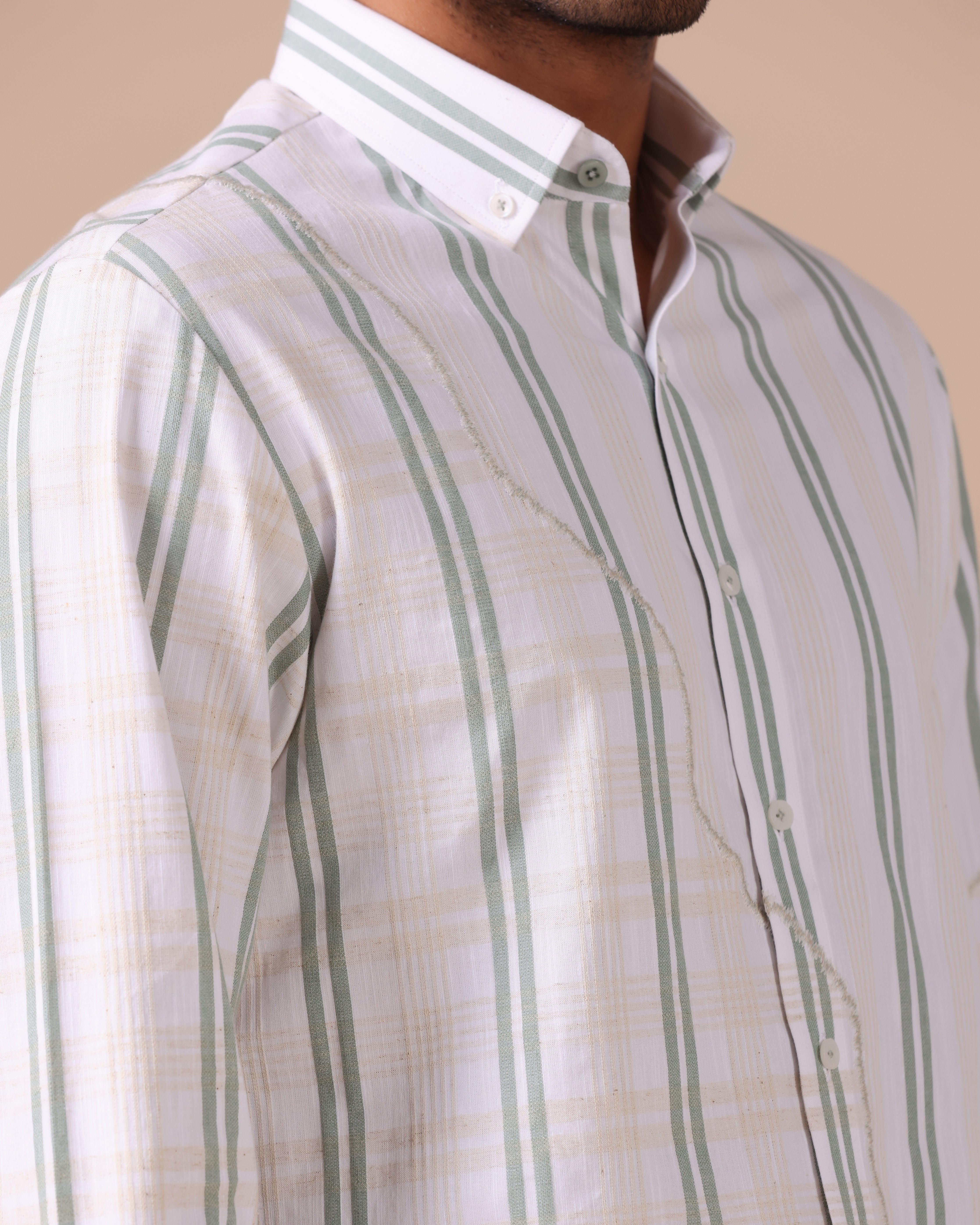Caspian - Appliqué Cotton Linen Shirt - Sage Green