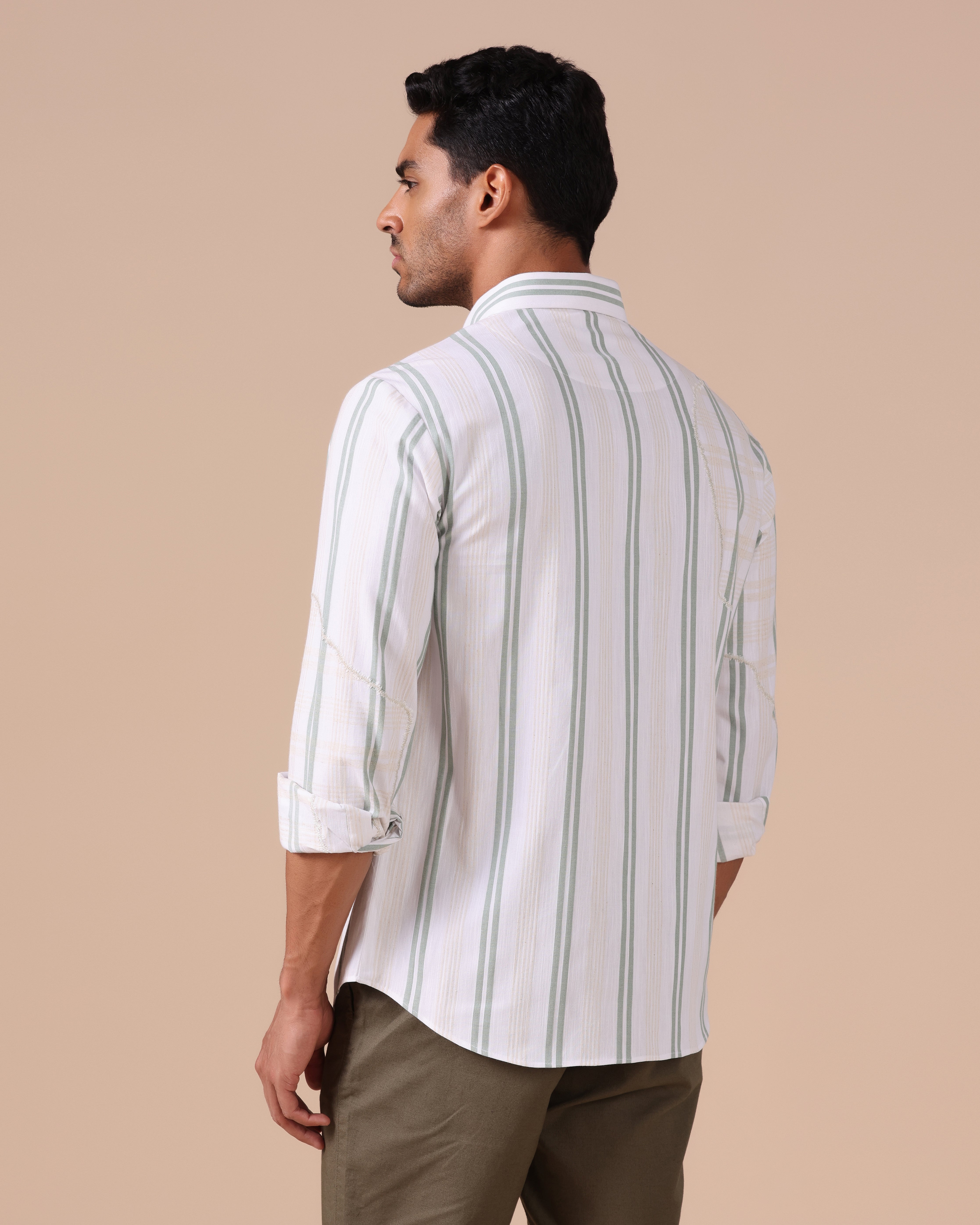 Caspian - Appliqué Cotton Linen Shirt - Sage Green