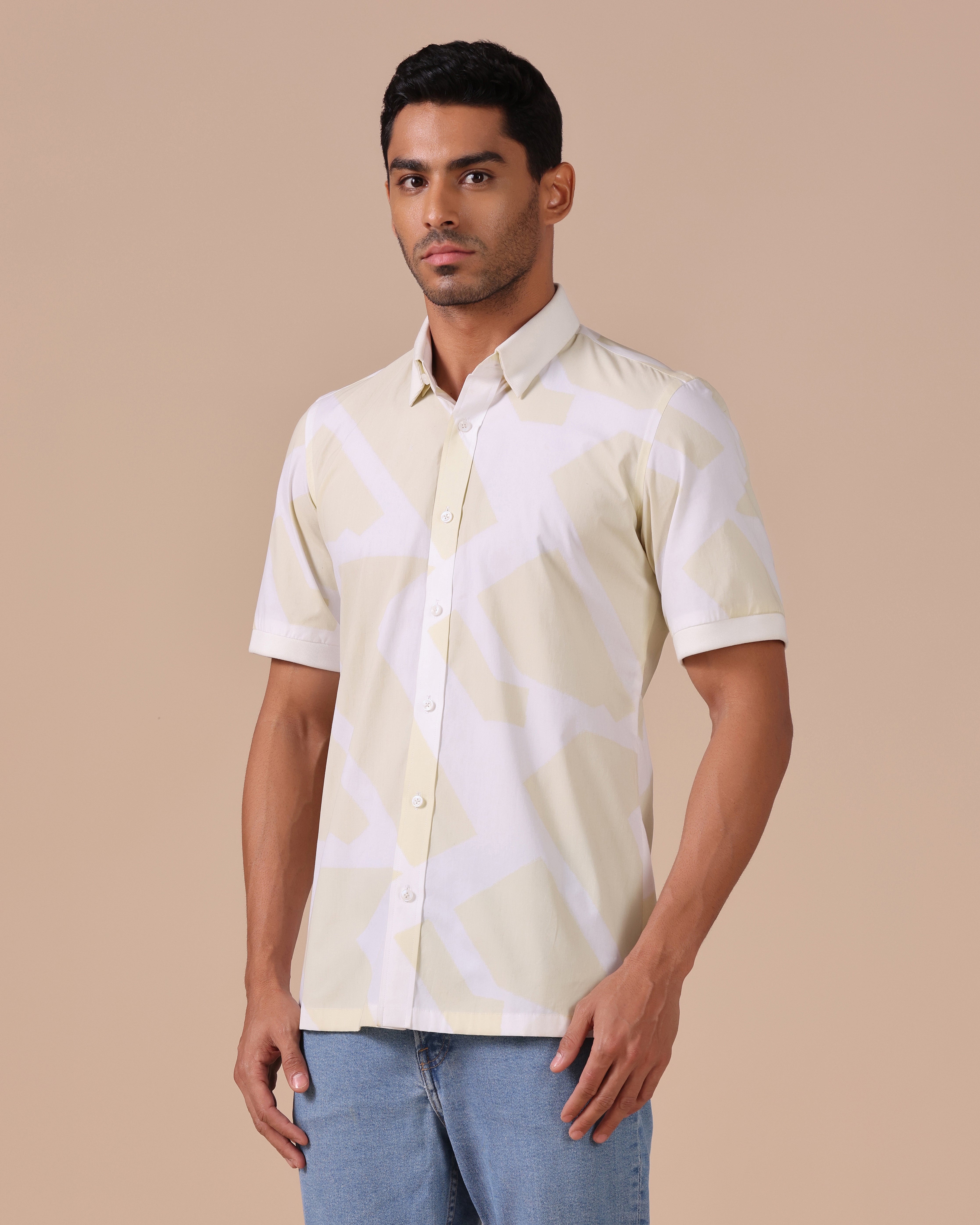 Mono - Abstract Printed Giza Cotton Abstract Printed Shirt - Pale Yellow