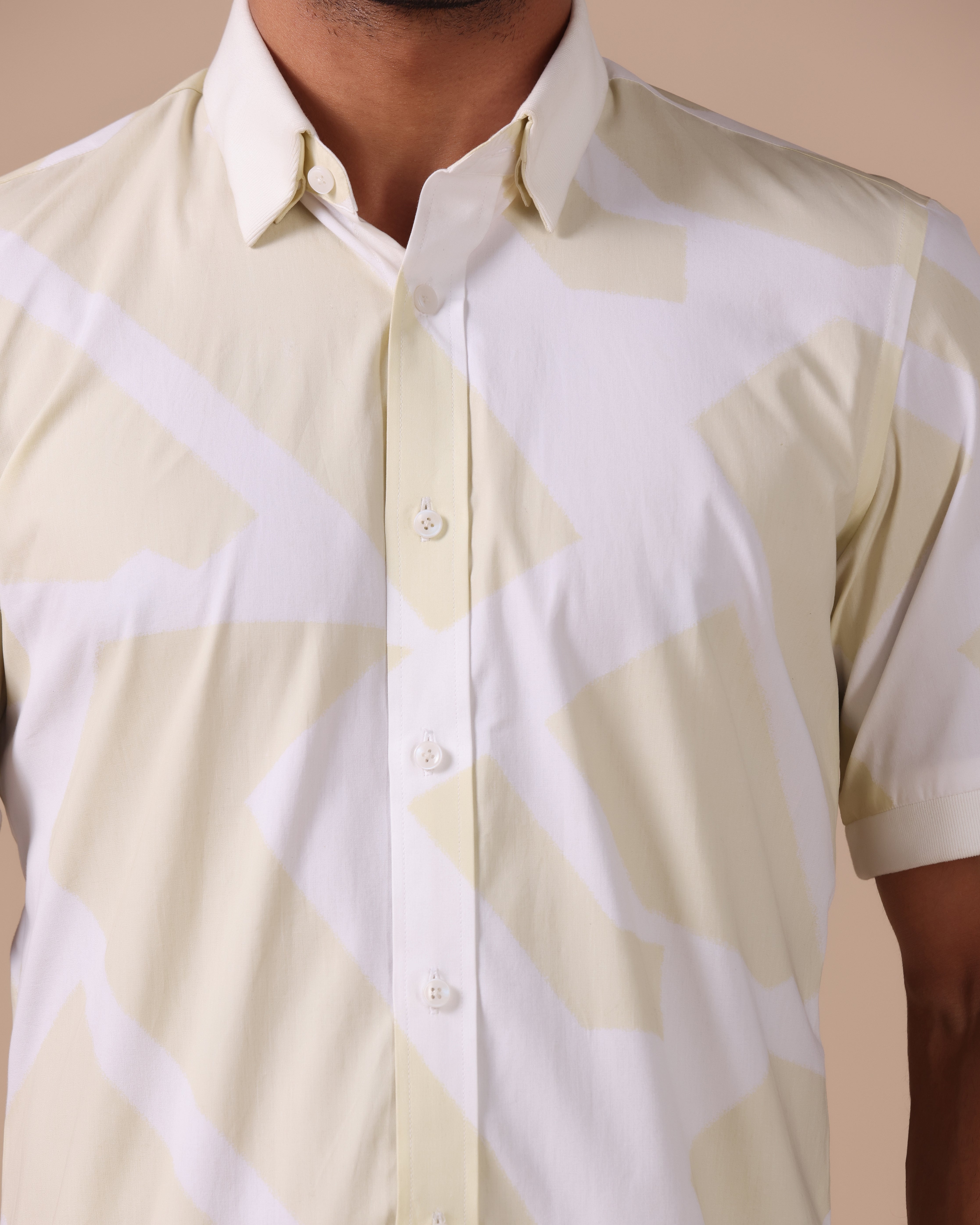 Mono - Abstract Printed Giza Cotton Abstract Printed Shirt - Pale Yellow