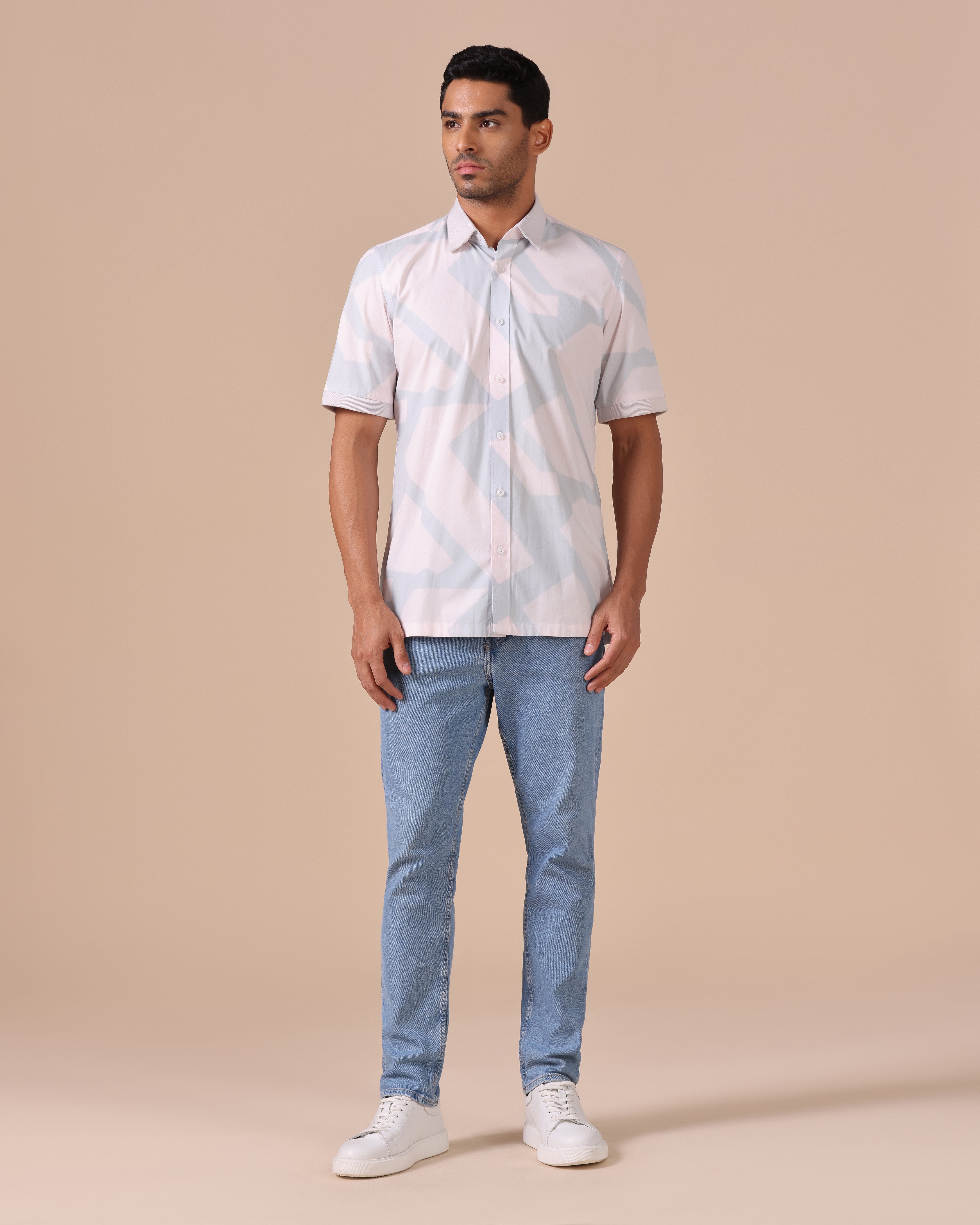 Mono - Abstract Printed Giza Cotton Abstract Printed Shirt - Light Grey