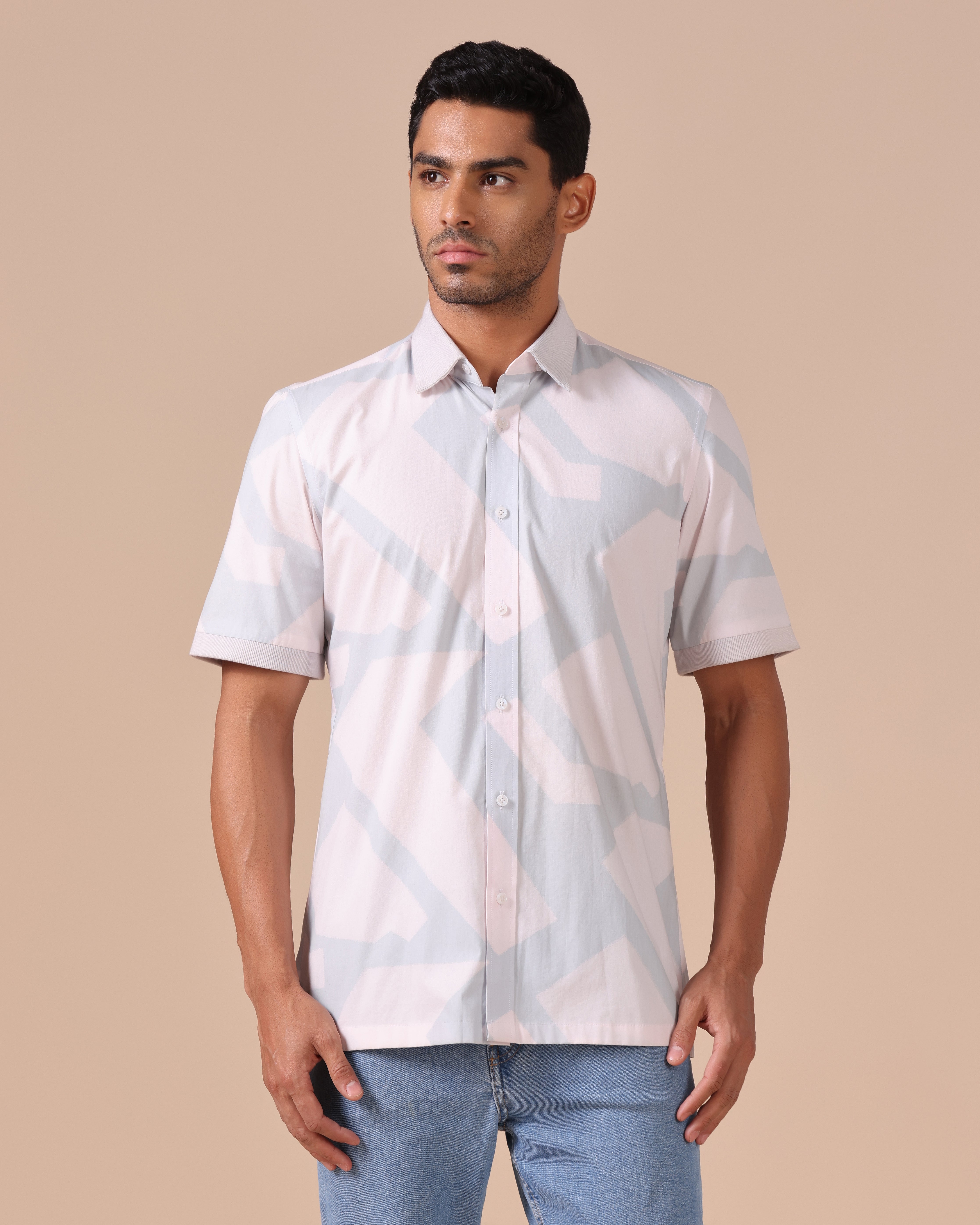 Mono - Abstract Printed Giza Cotton Abstract Printed Shirt - Light Grey