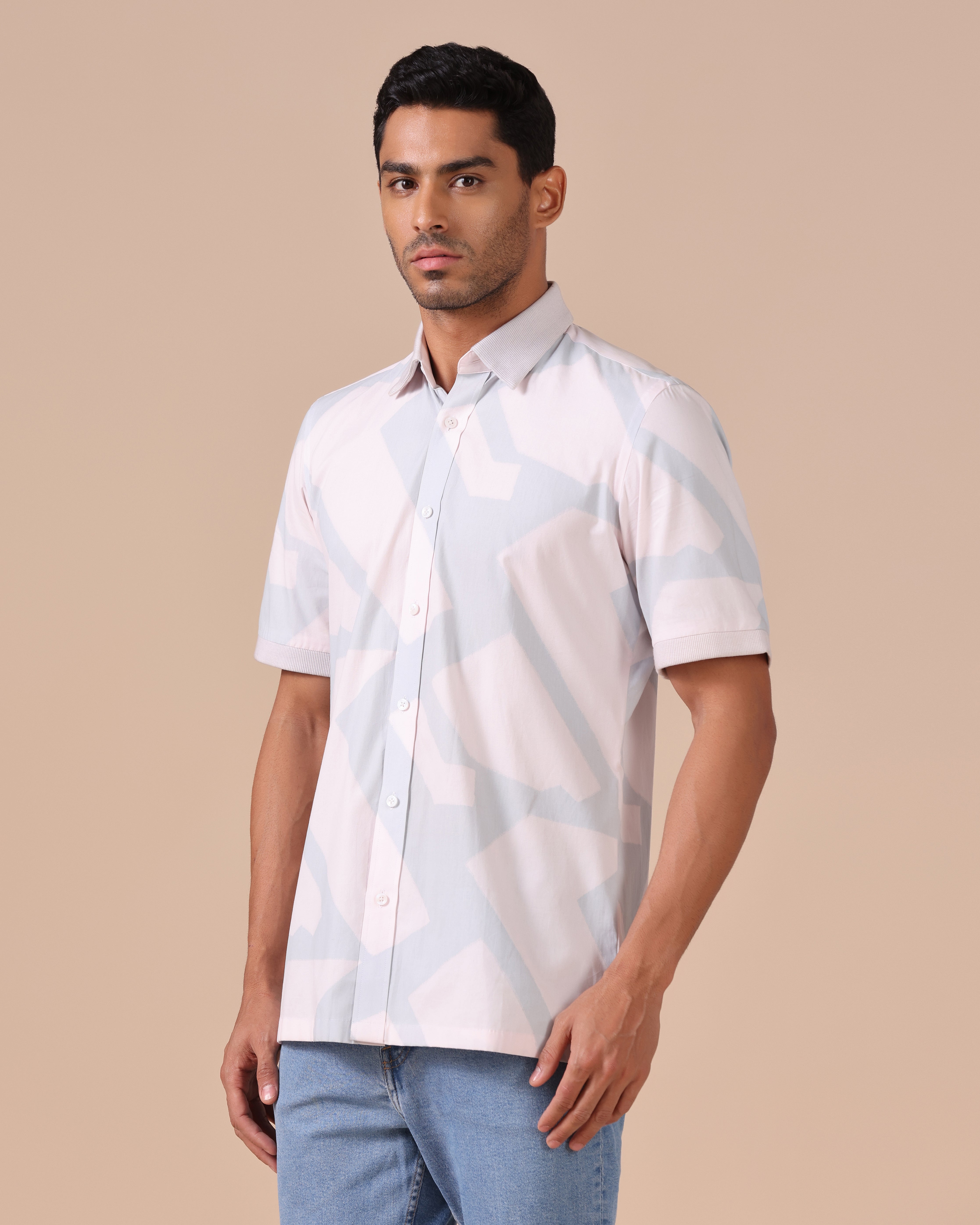 Mono - Abstract Printed Giza Cotton Abstract Printed Shirt - Light Grey