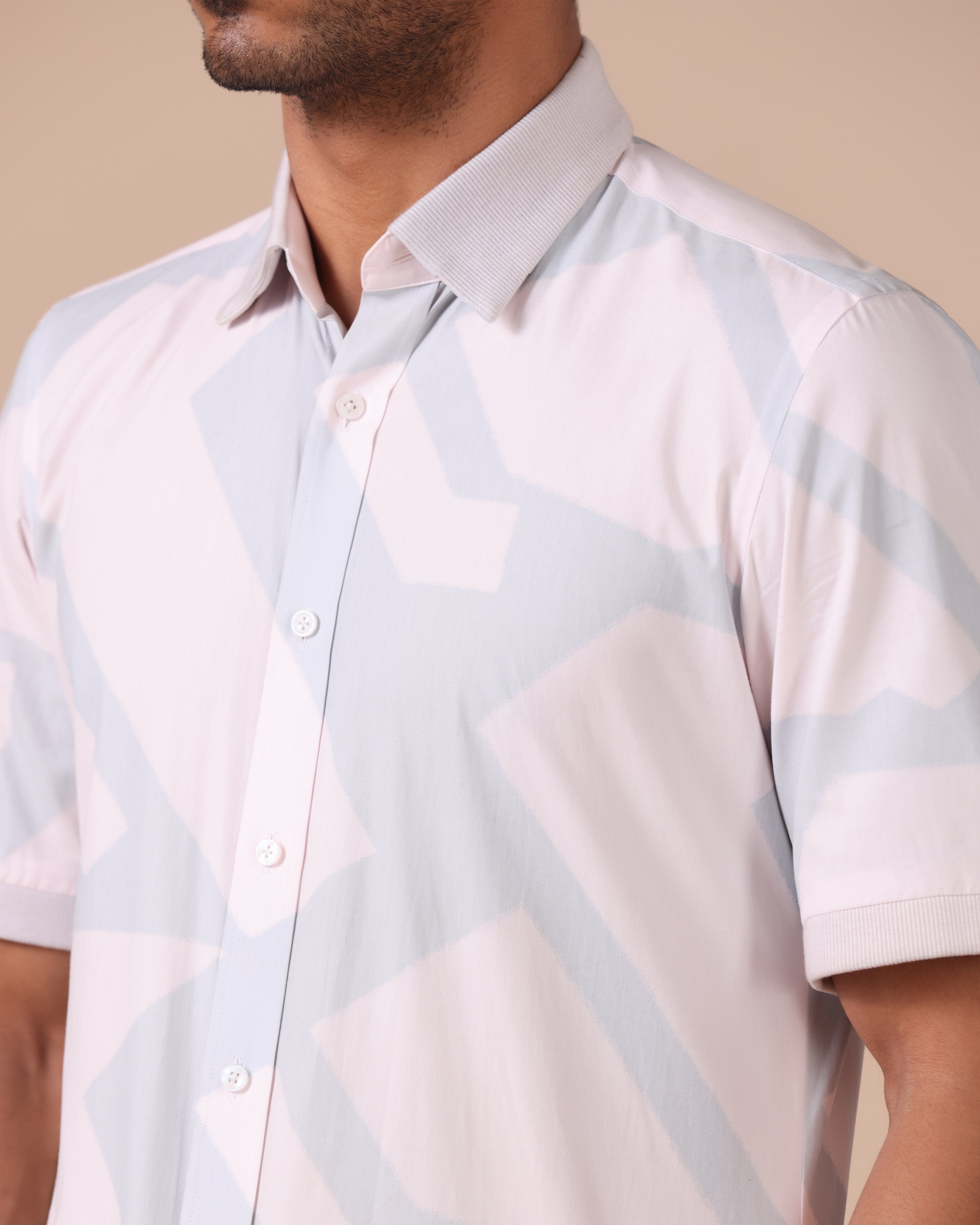 Mono - Abstract Printed Giza Cotton Abstract Printed Shirt - Light Grey