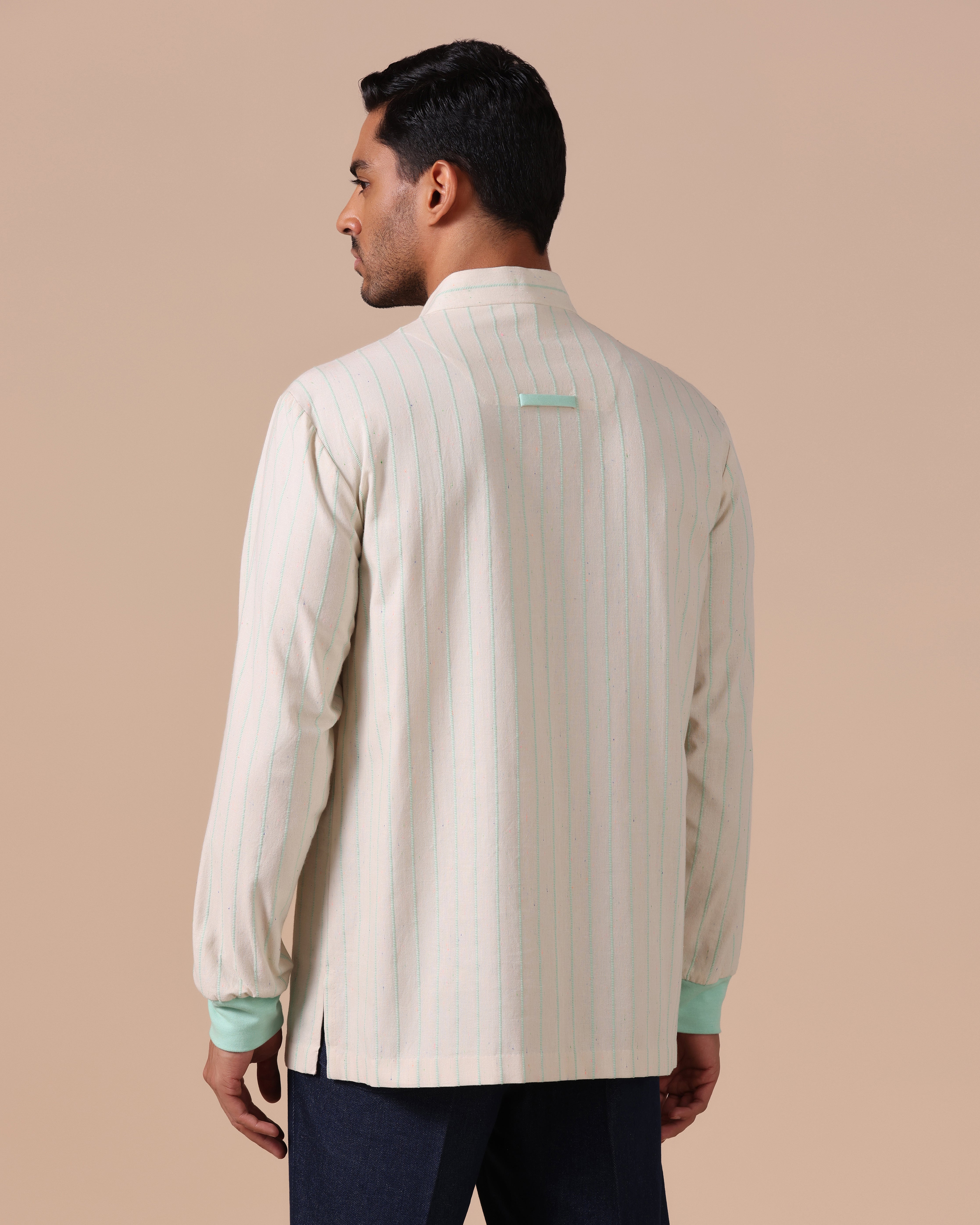 Orsay - Cotton Linen Shirt with Knitted Cuff - Sea Green