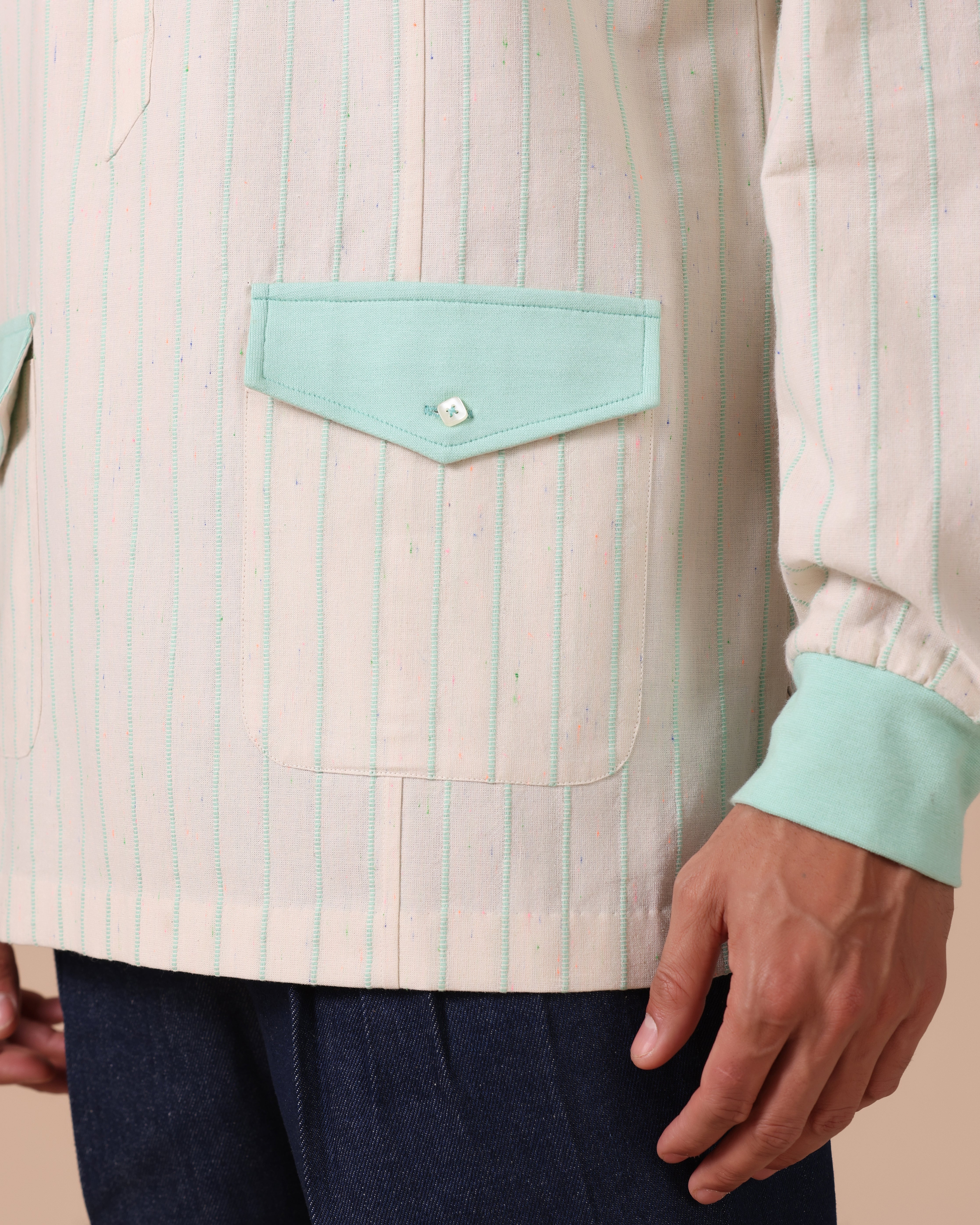 Orsay - Cotton Linen Shirt with Knitted Cuff - Sea Green