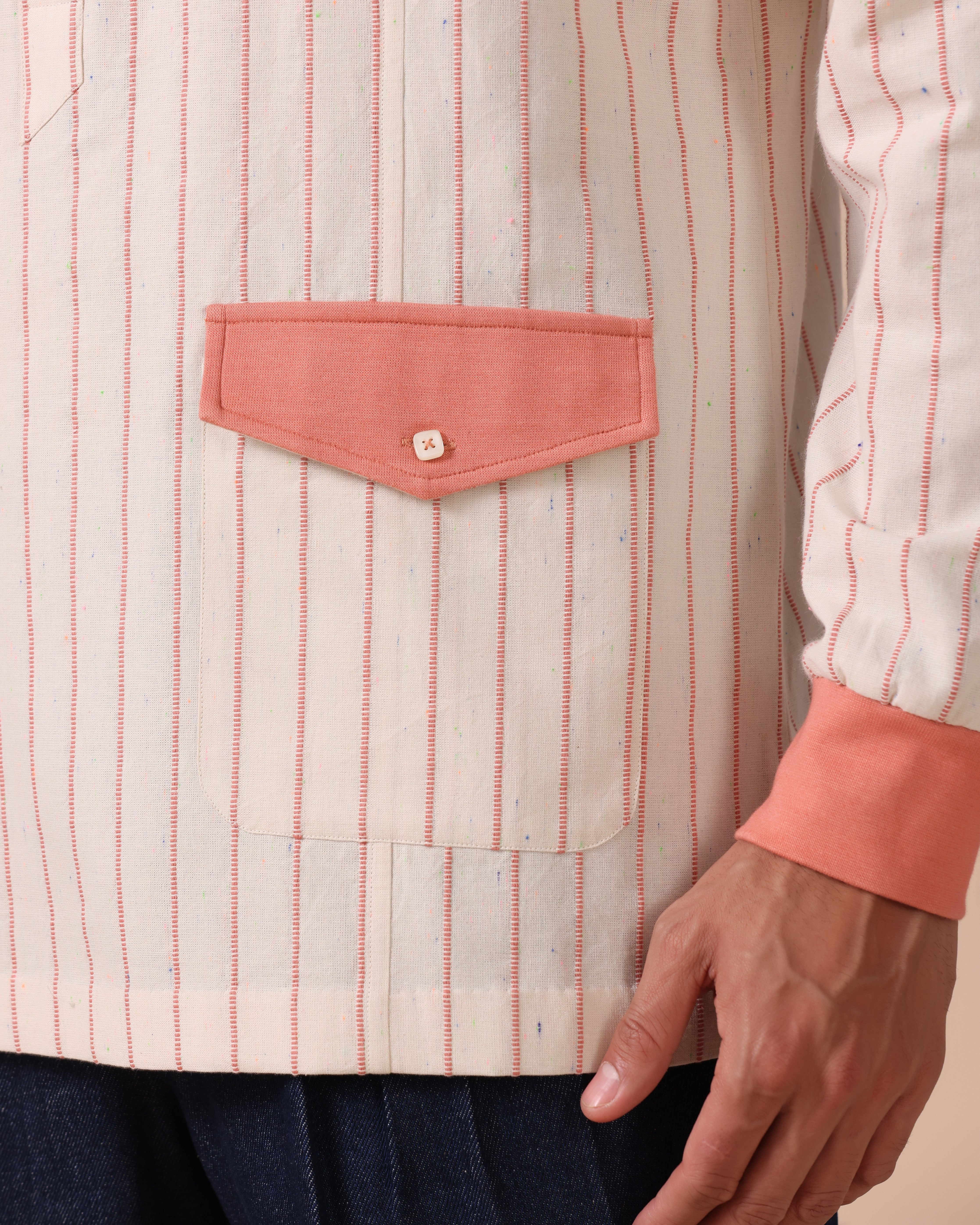 Orsay - Cotton Linen Shirt with Knitted Cuff - Coral