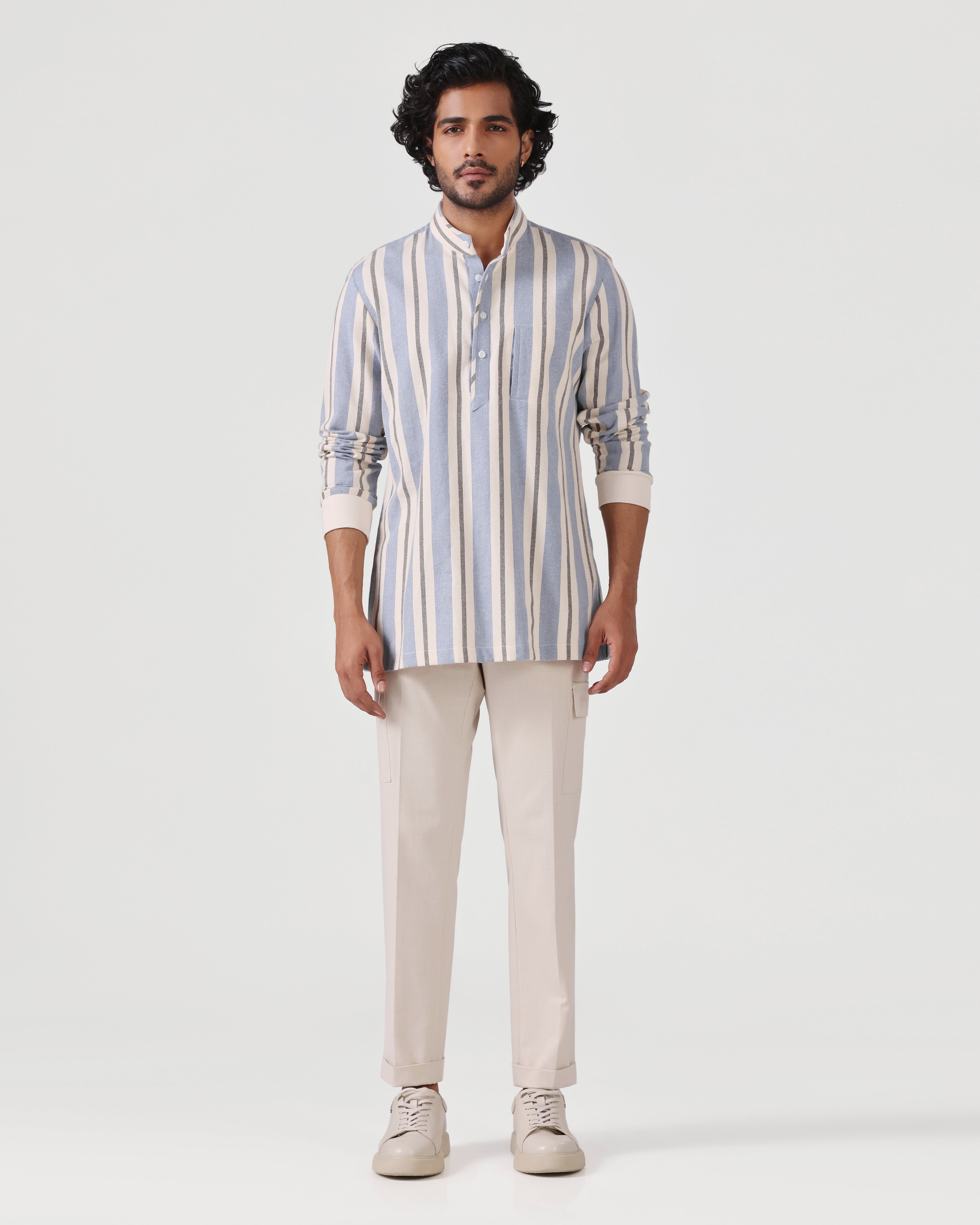 Daily Luxe Brushed Cotton Stripe Shirt - Light Blue