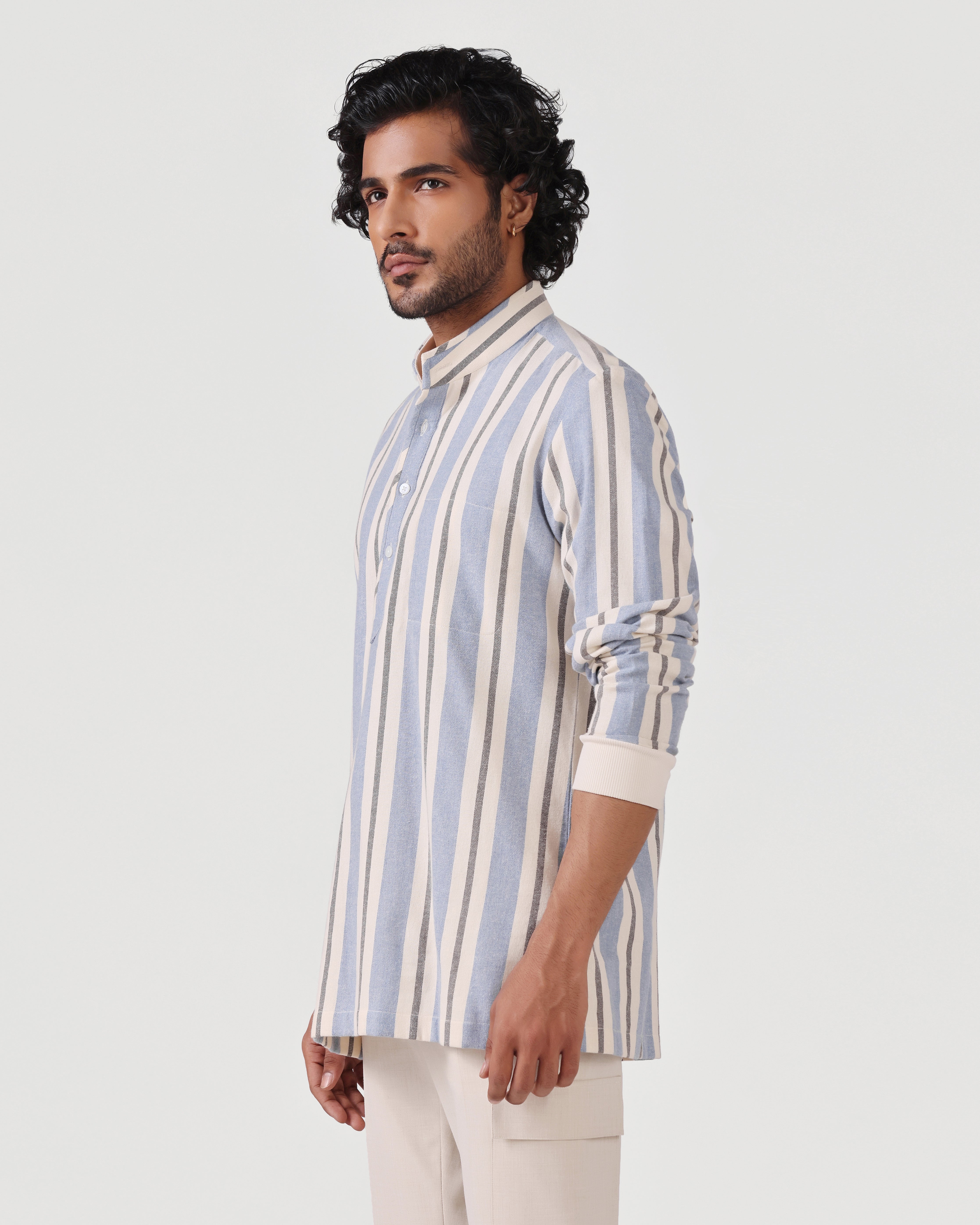 Daily Luxe Brushed Cotton Stripe Shirt - Light Blue