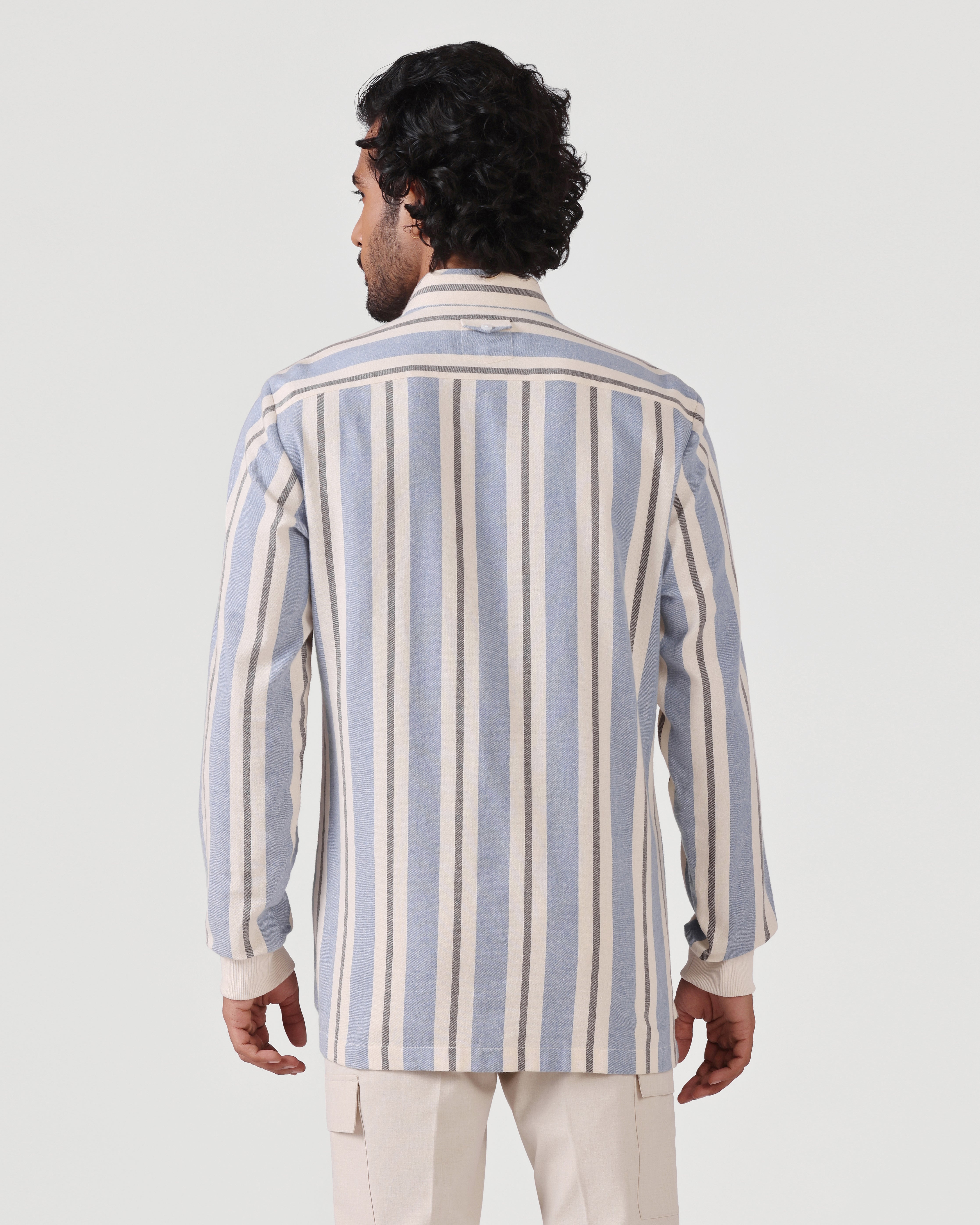 Daily Luxe Brushed Cotton Stripe Shirt - Light Blue