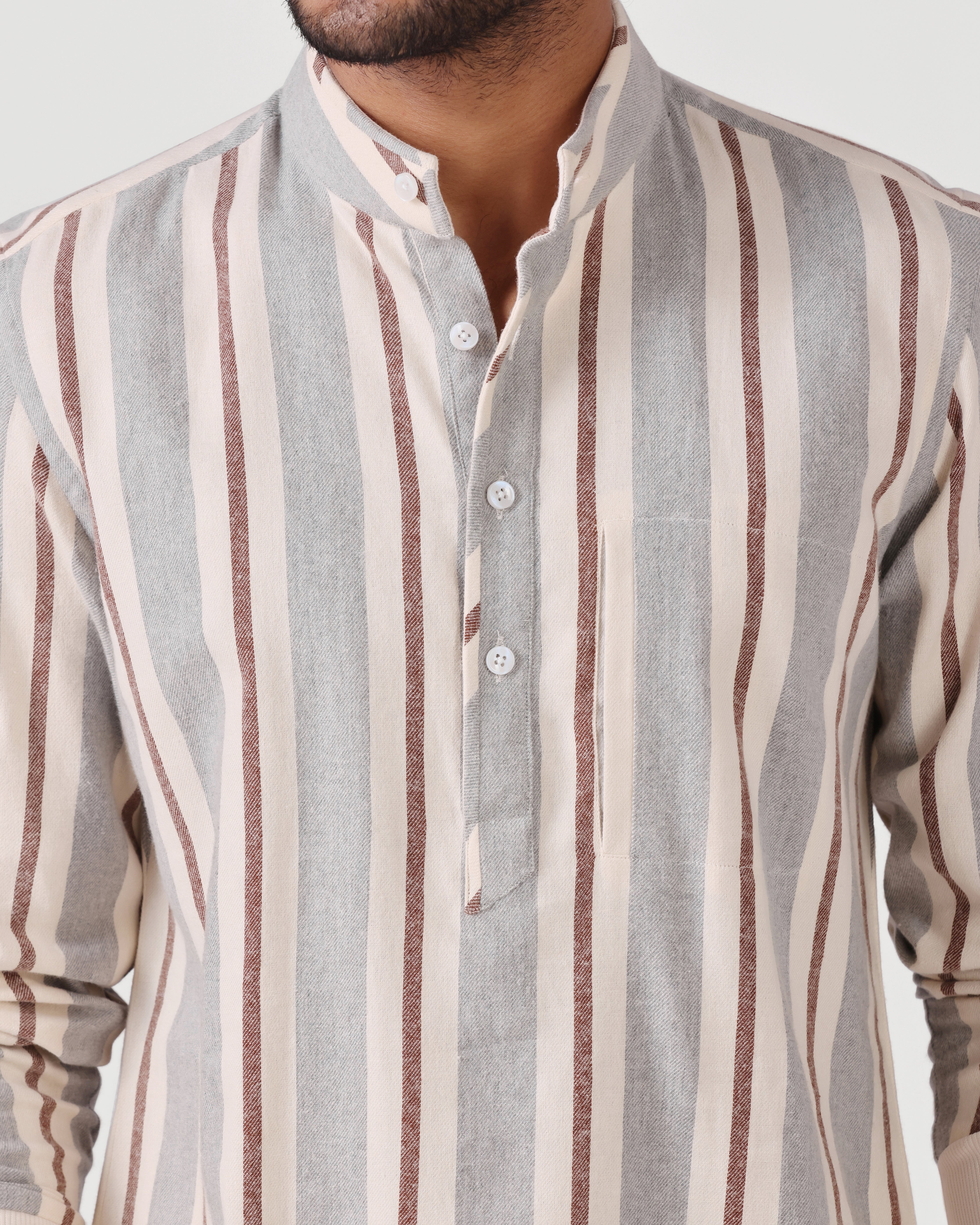 Daily Luxe Brushed Cotton Stripe Shirt - Light Grey
