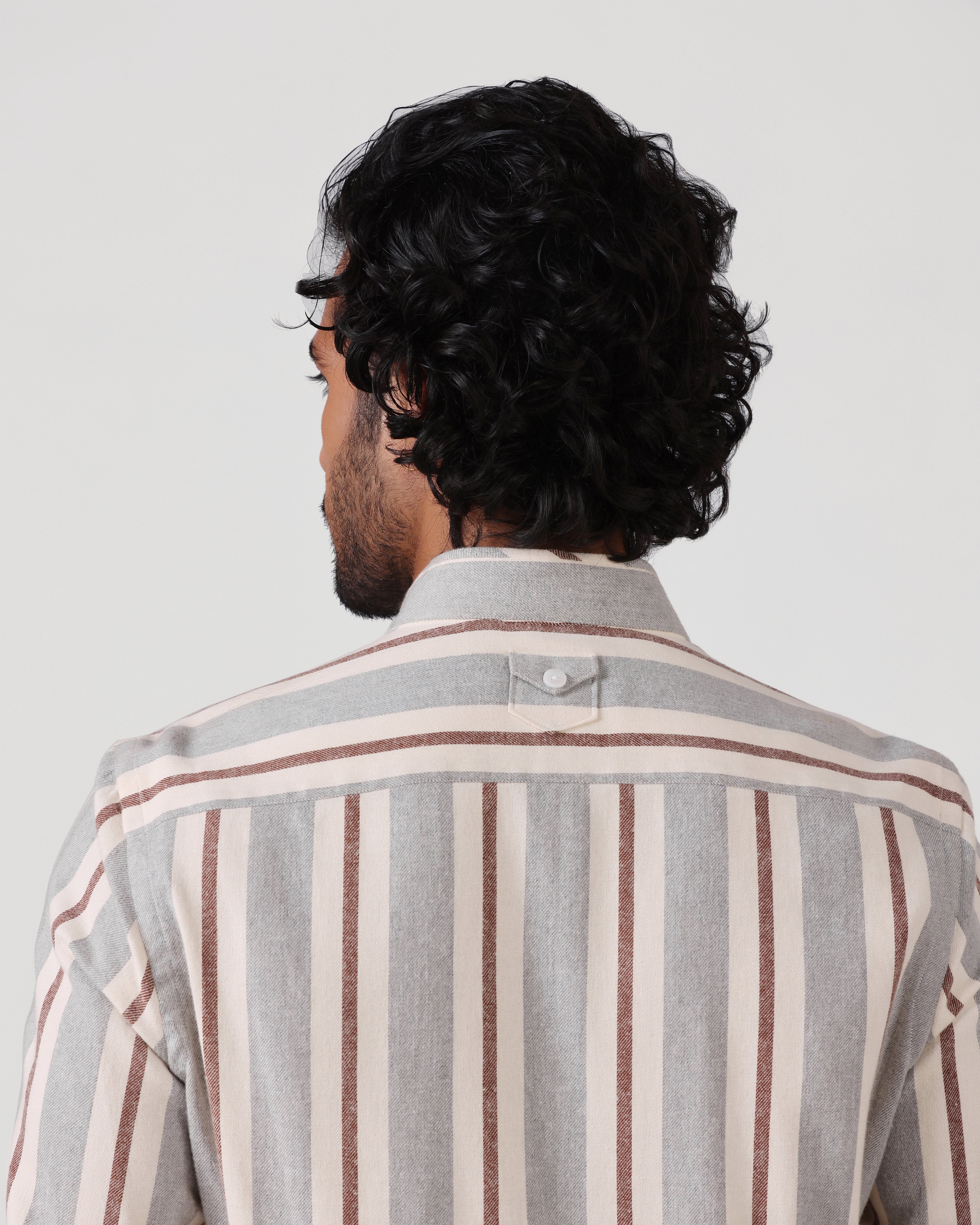 Daily Luxe Brushed Cotton Stripe Shirt - Light Grey