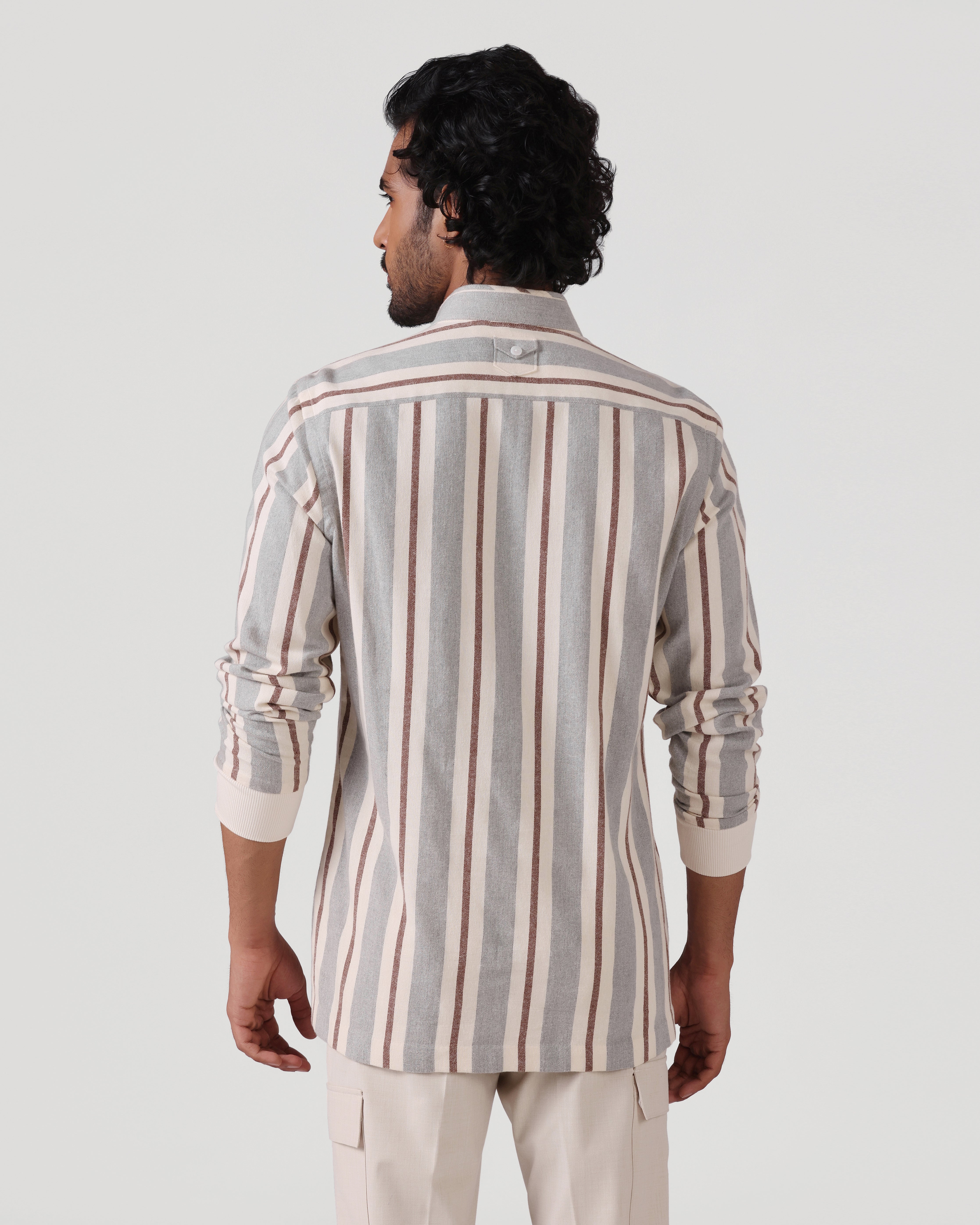 Daily Luxe Brushed Cotton Stripe Shirt - Light Grey
