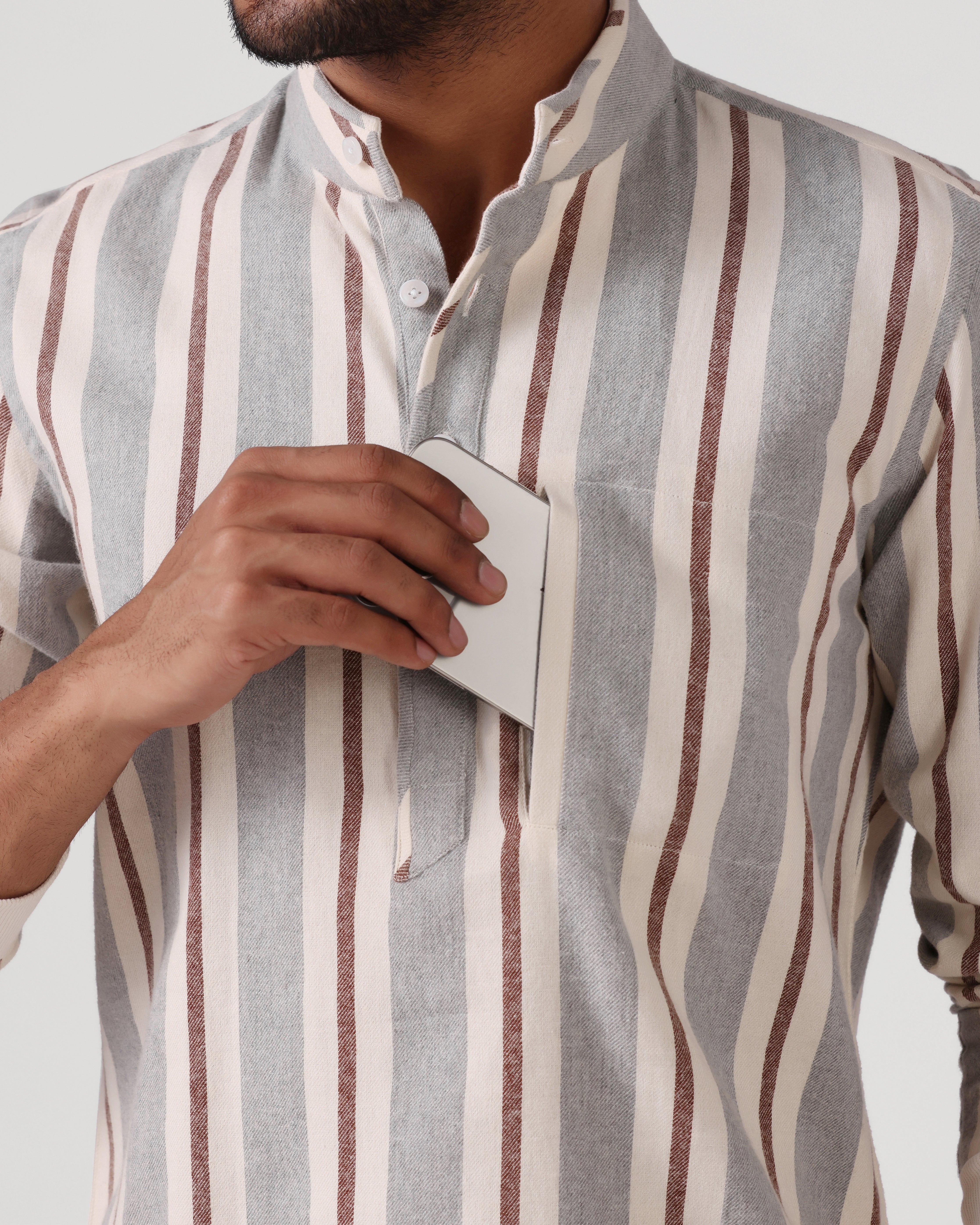 Daily Luxe Brushed Cotton Stripe Shirt - Light Grey