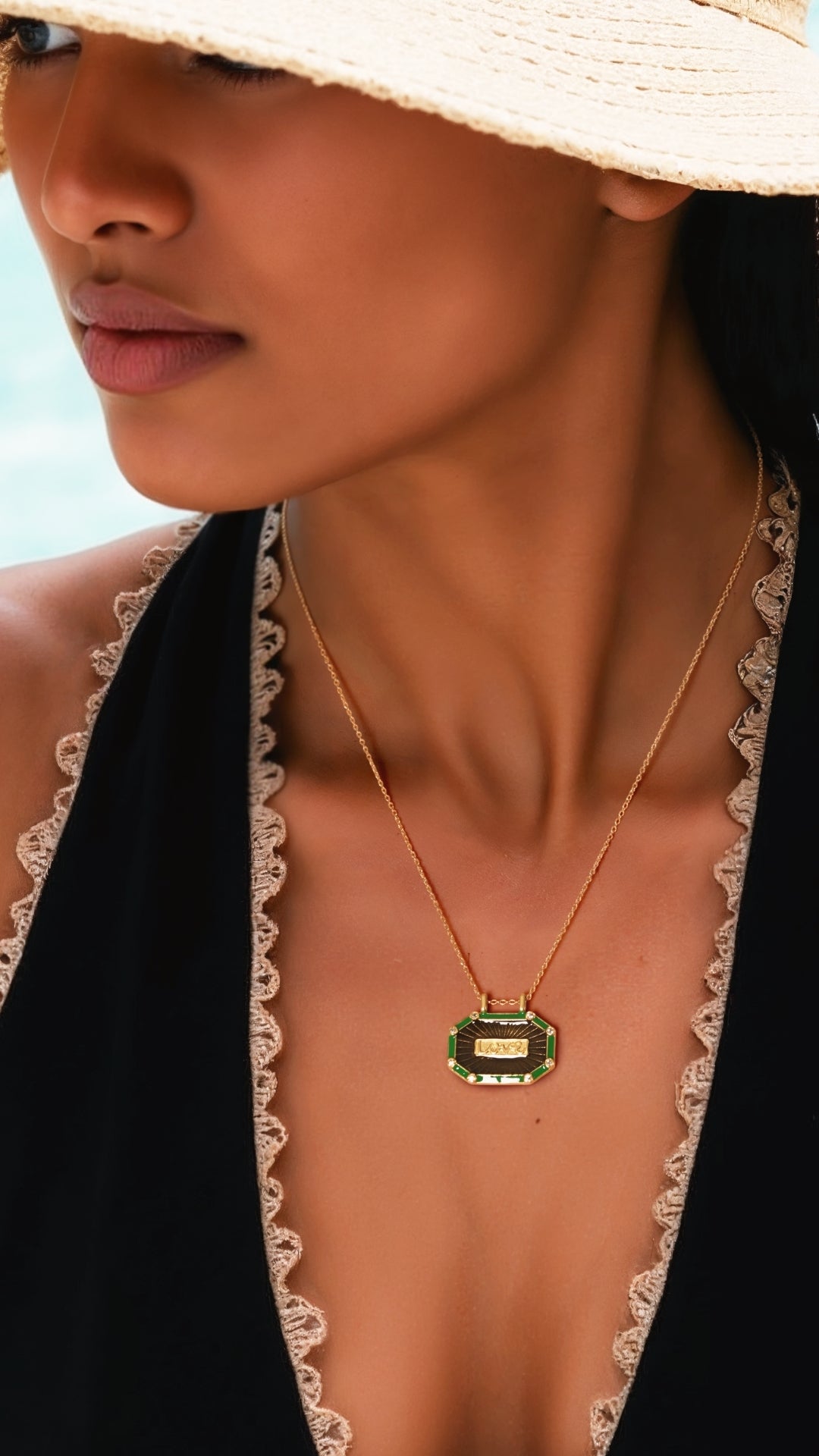 Love Medallion Necklace - Smoky & Green