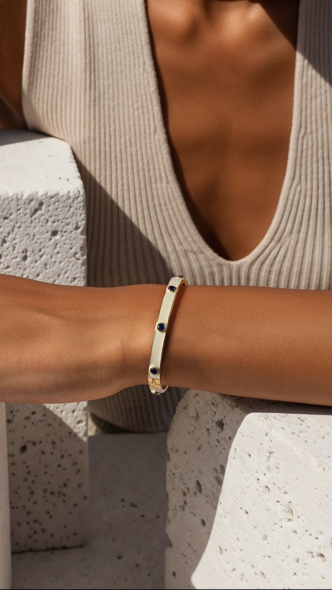 Classic Adjustable Enamel Bangle - Ivory