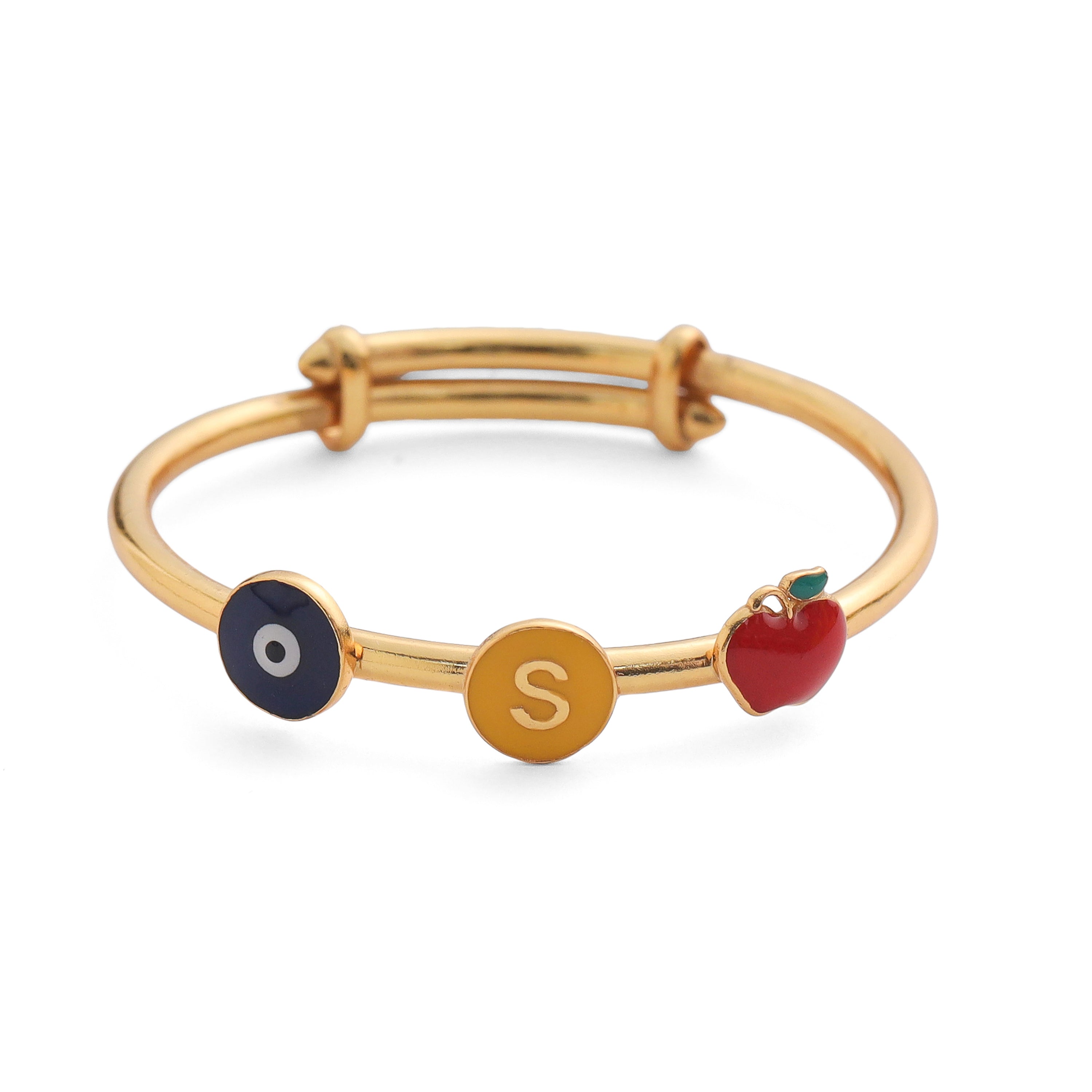Personalised Adjustable Baby Bangle - Apple & Evil Eye