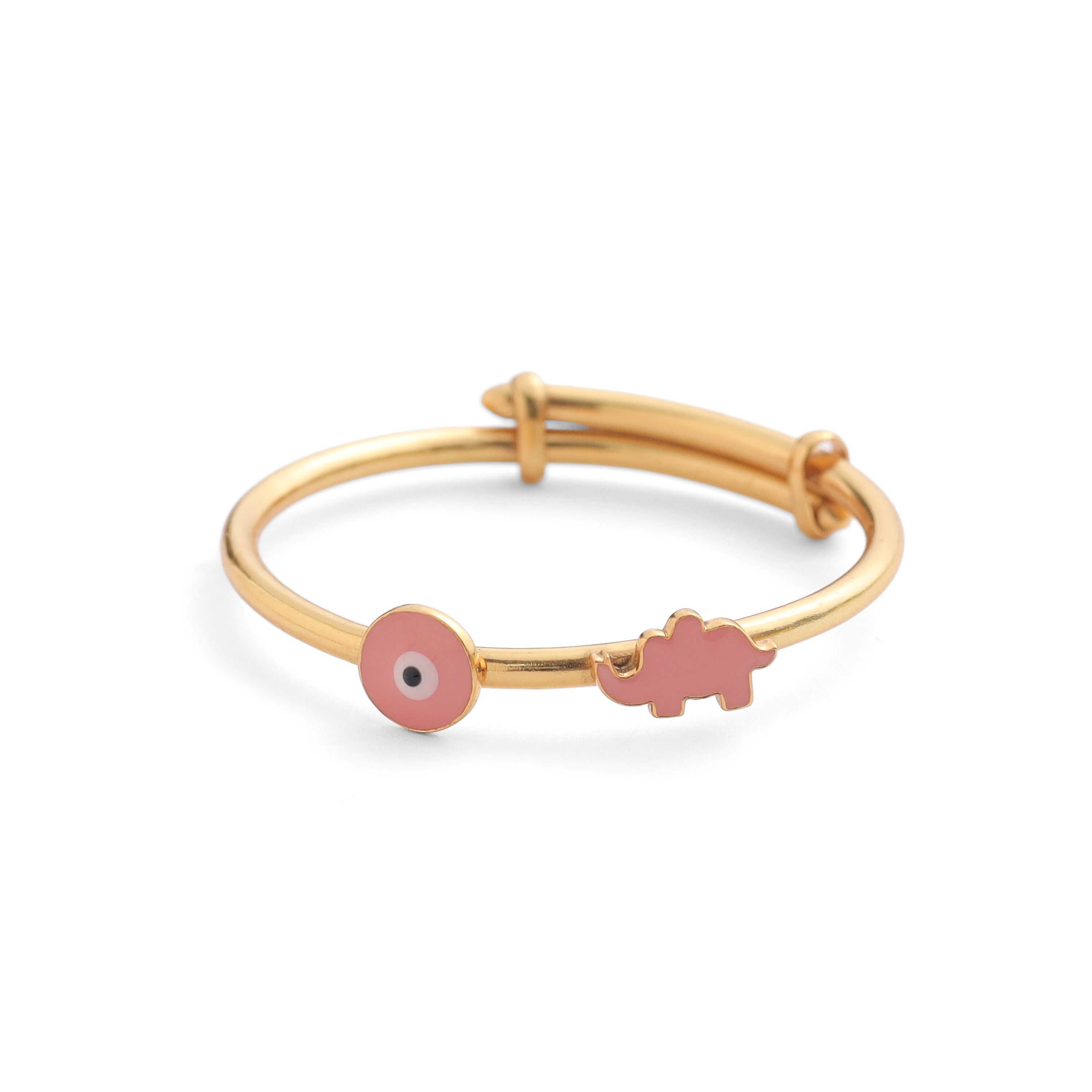 Adjustable Baby Bangle - Elephant & Evil Eye - Pink