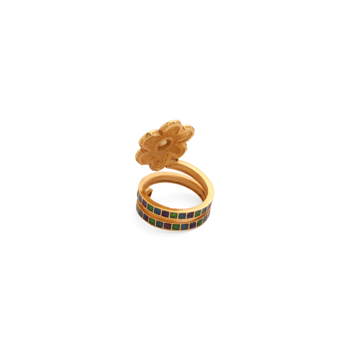 Pomelia Chand Sitara Spiral Ring -Sky Blue