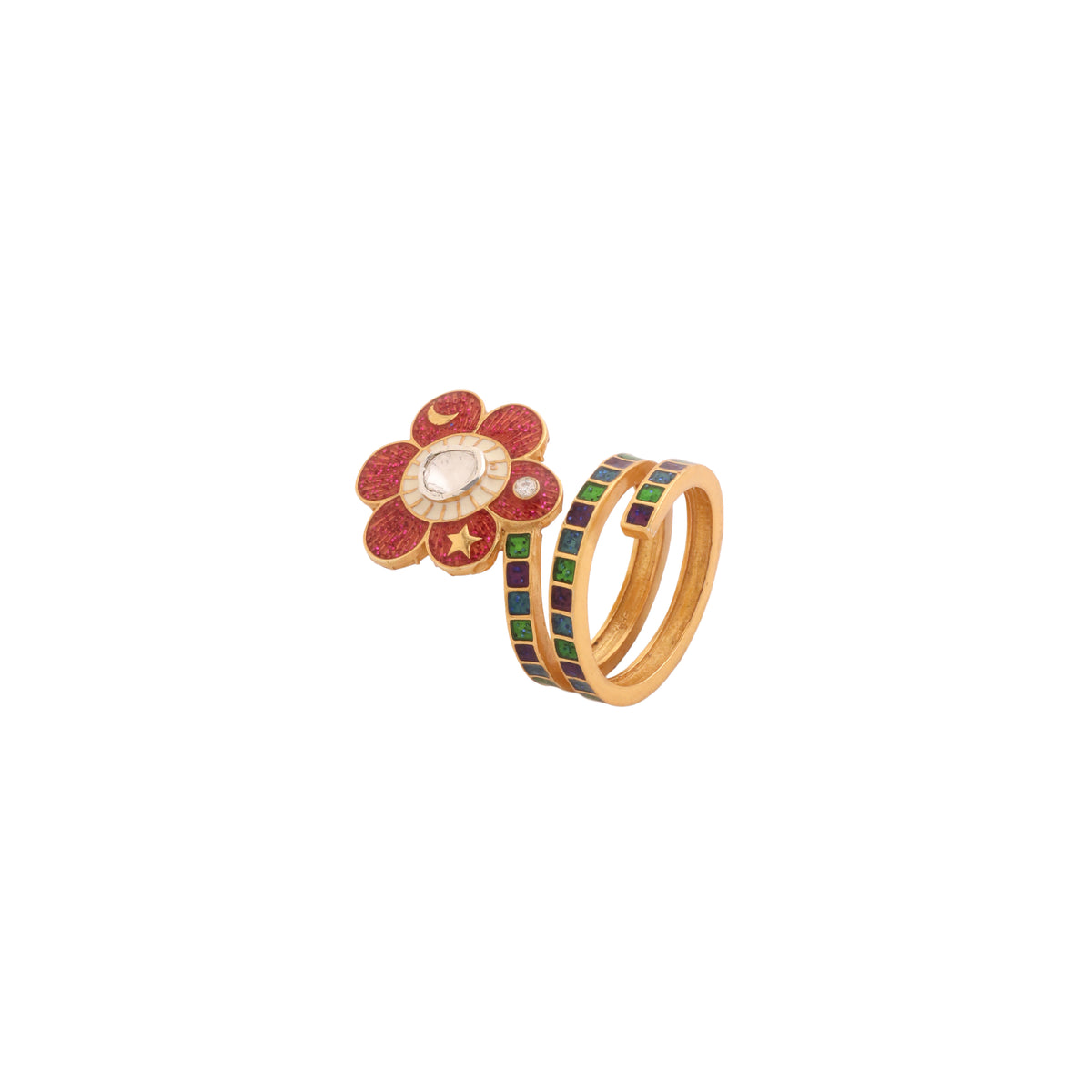 Pomelia Chand Sitara Spiral Ring - Pink