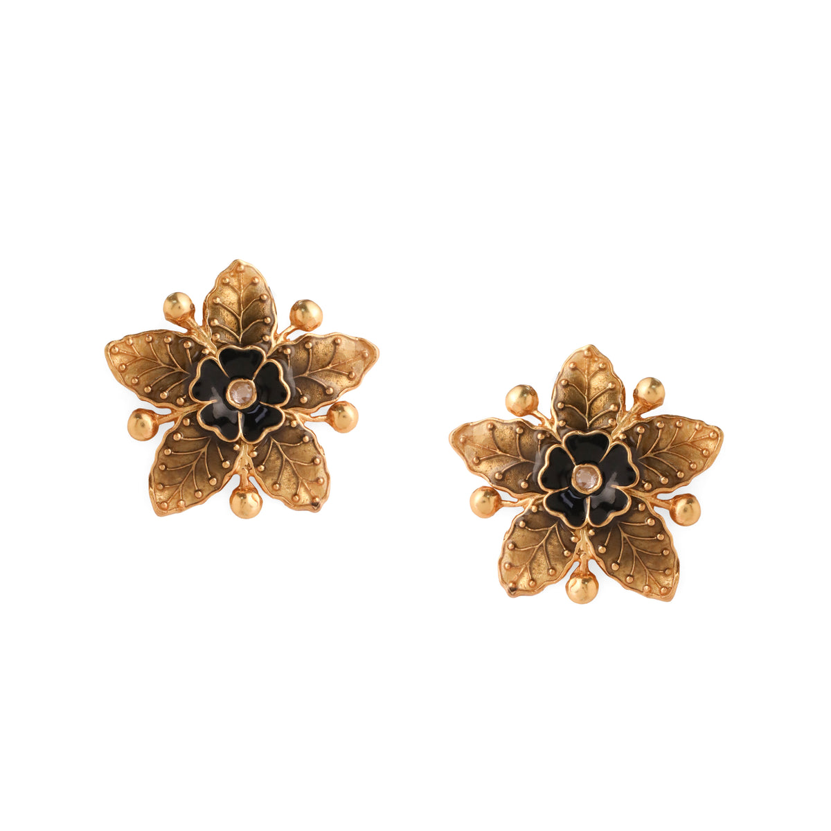 Zora Noir Floral Earrings -Black