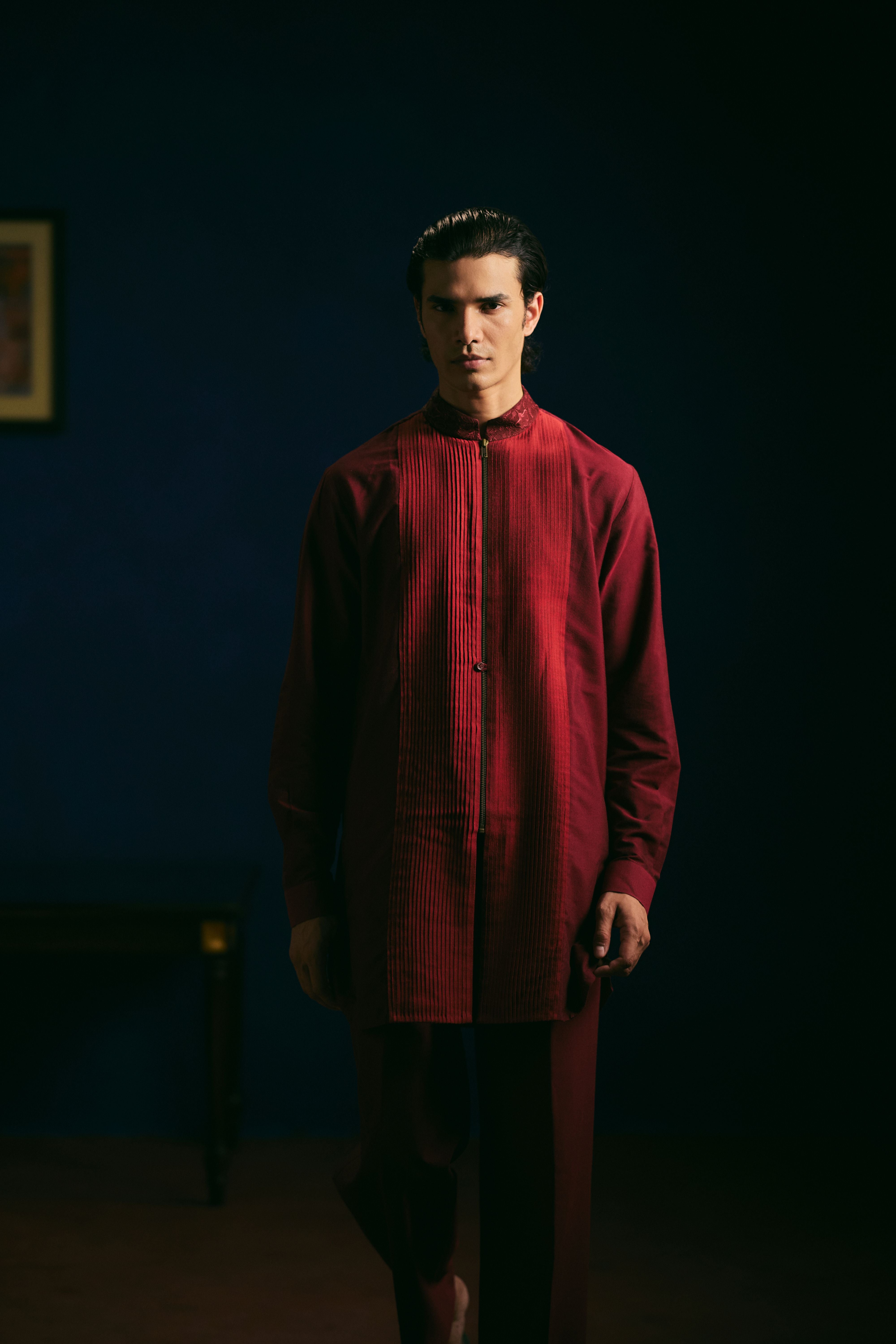 Pintuck Kurta Set - Maroon