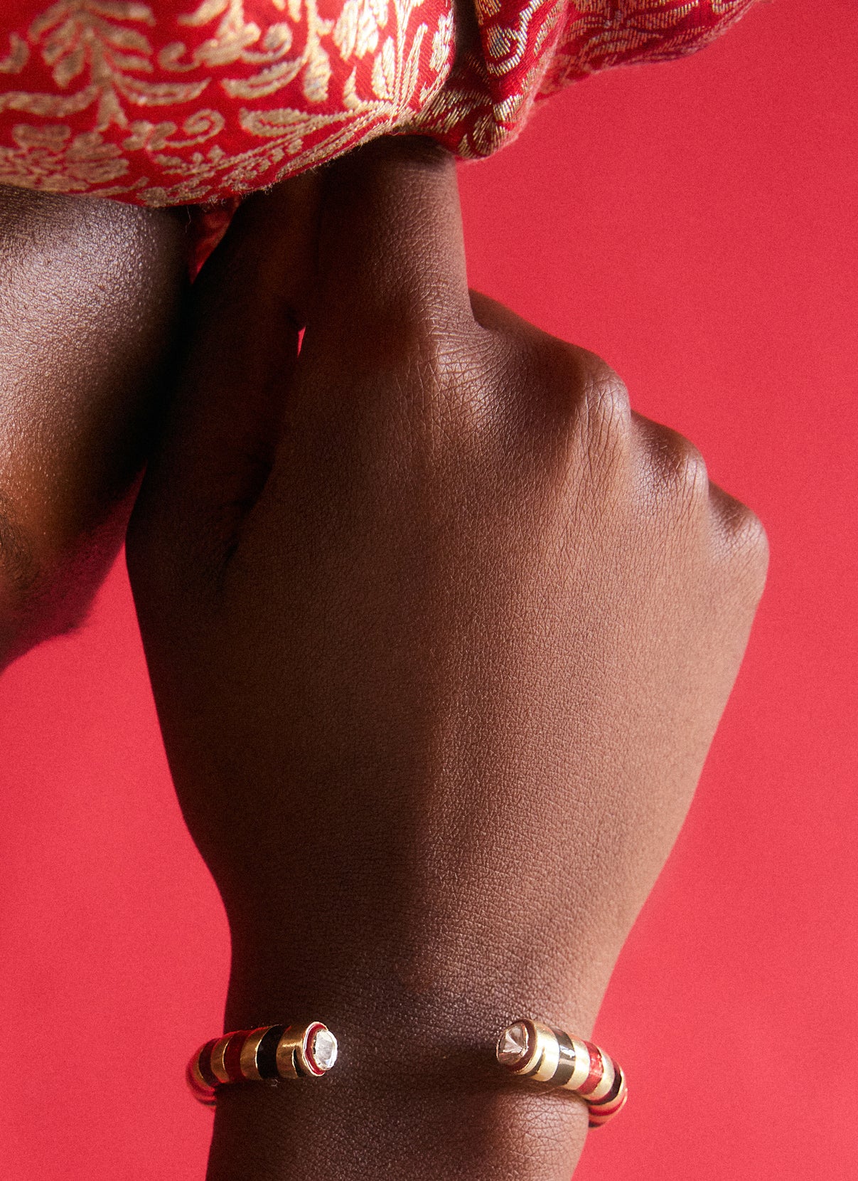 Palermo Dhari Cuff - Barn Red & Charcoal