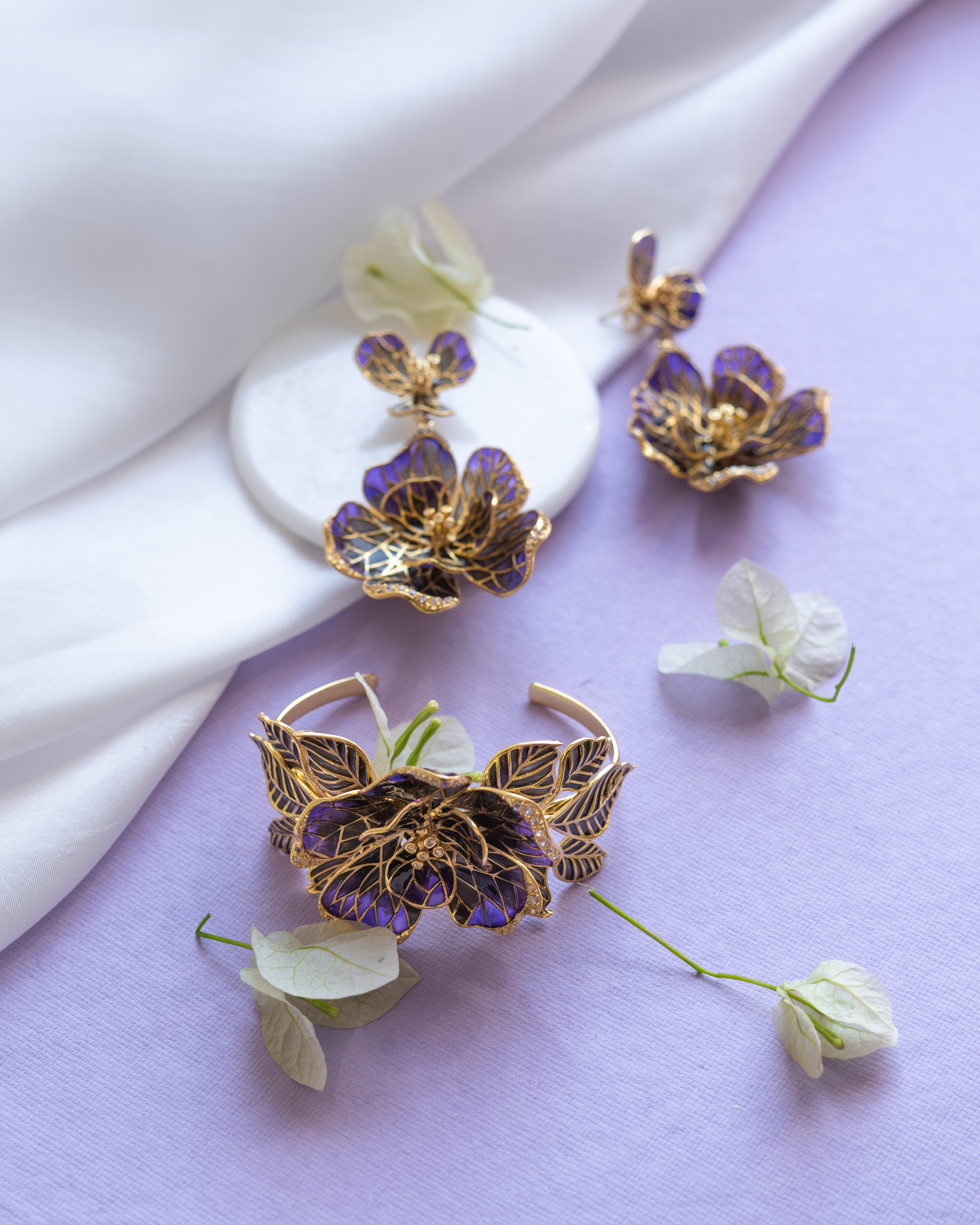 Fiore Floral Cuff - Amethyst and Smoky