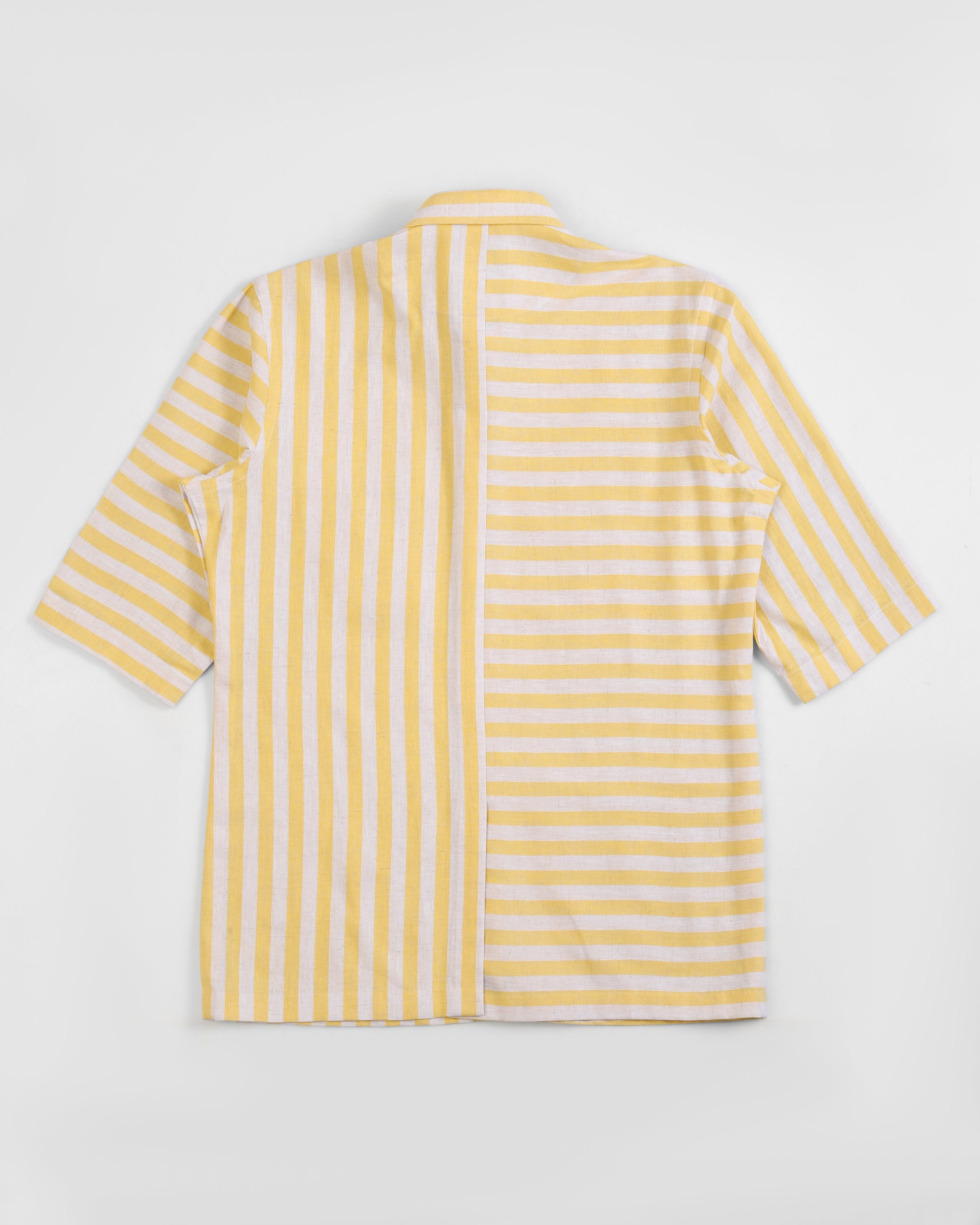 Crete - Stripe Cotton Linen Shirt - Butter Yellow