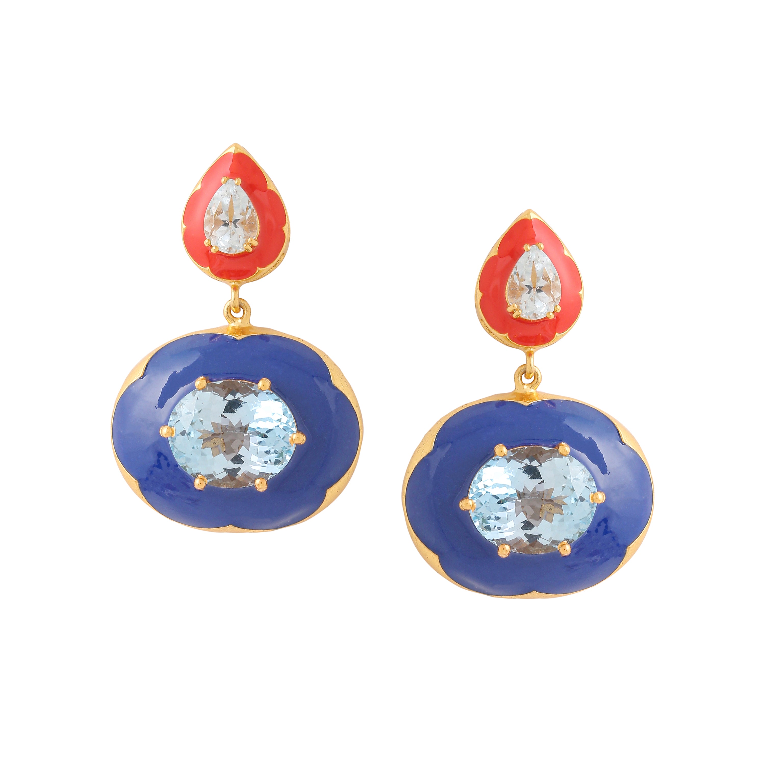 Farra Palma earrings - Berry Blue & Fire Red