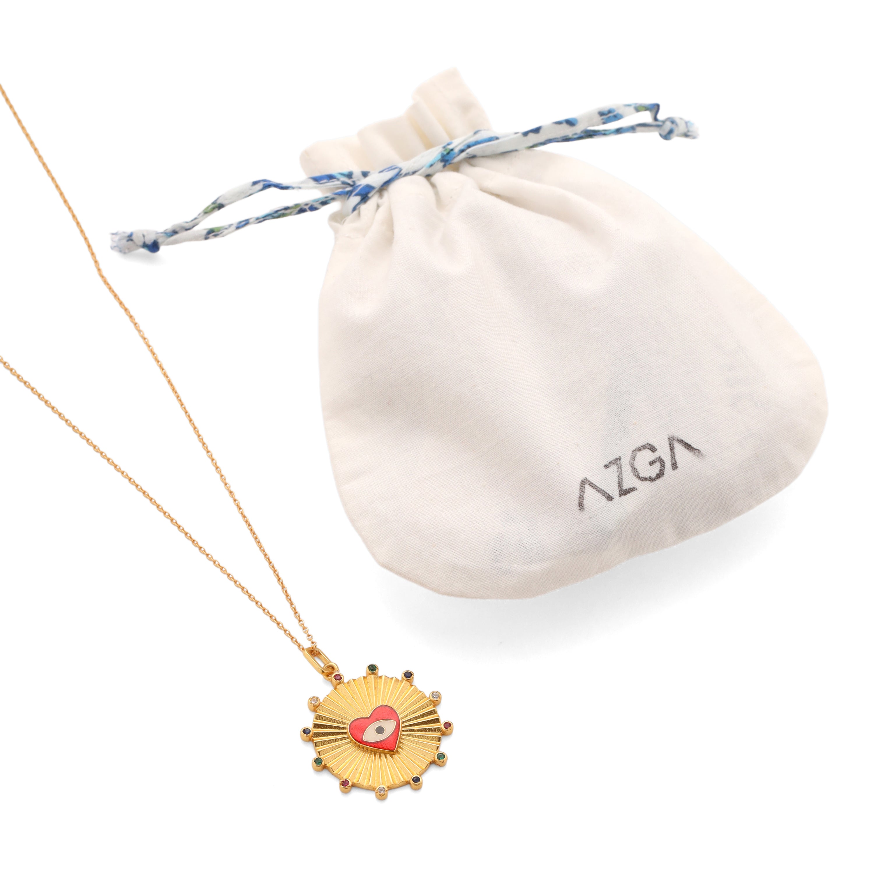 Heart Eye Medallion Necklace - Raspberry