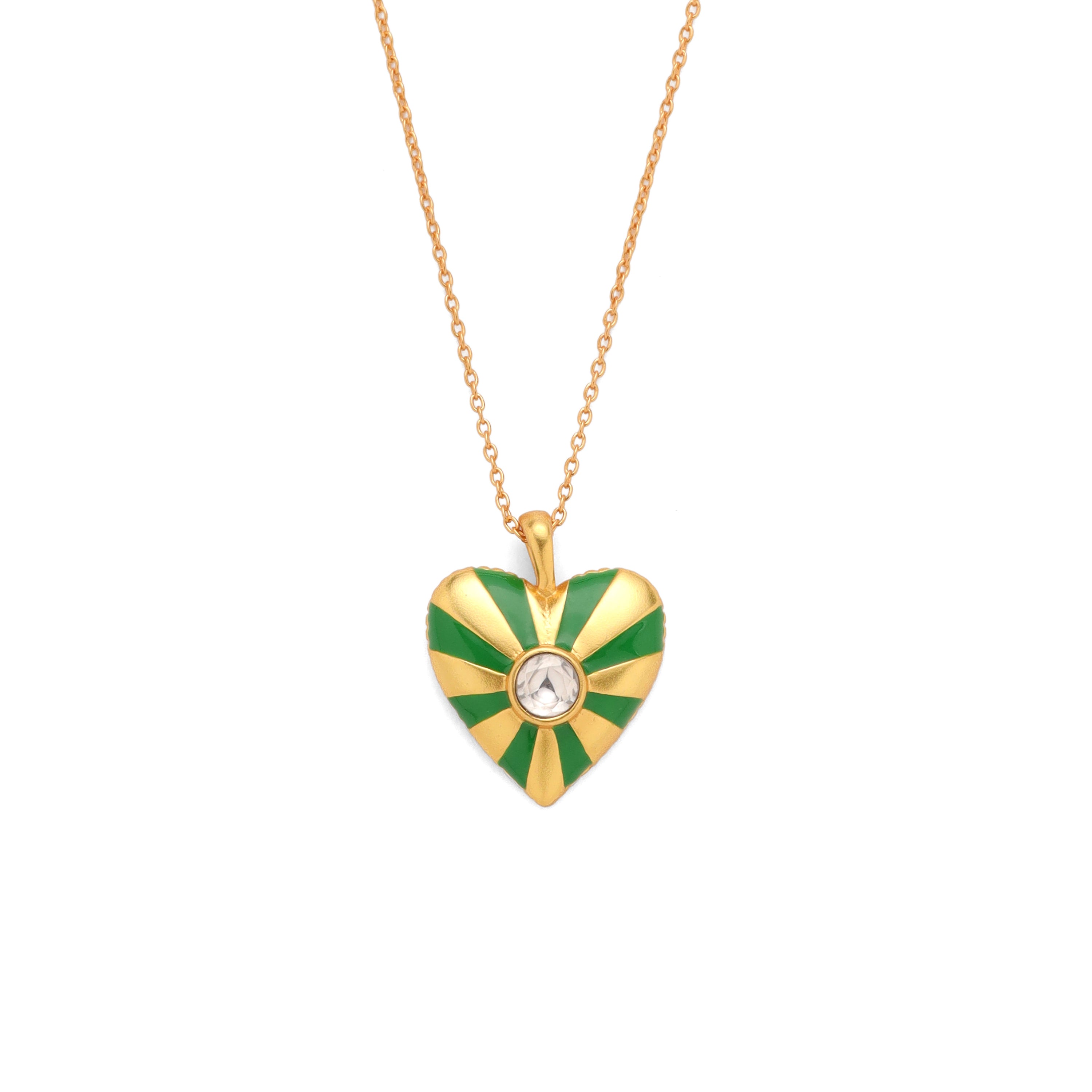Heart Stripe Necklace - Green