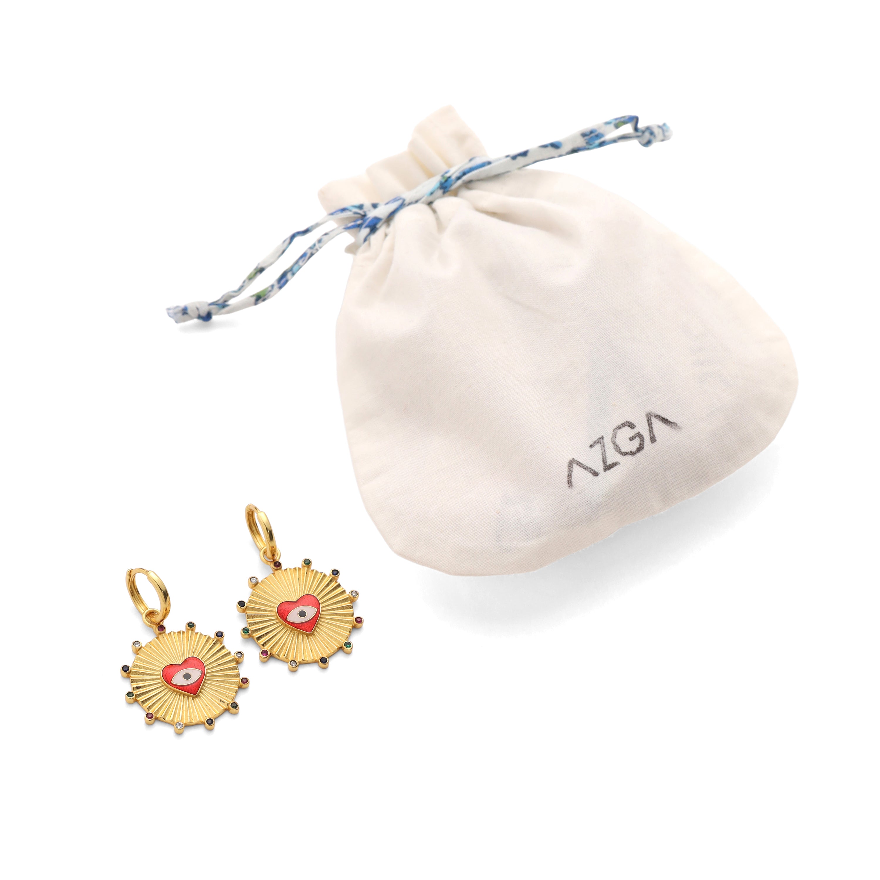 Heart Eye Medallion Earrings - Raspberry