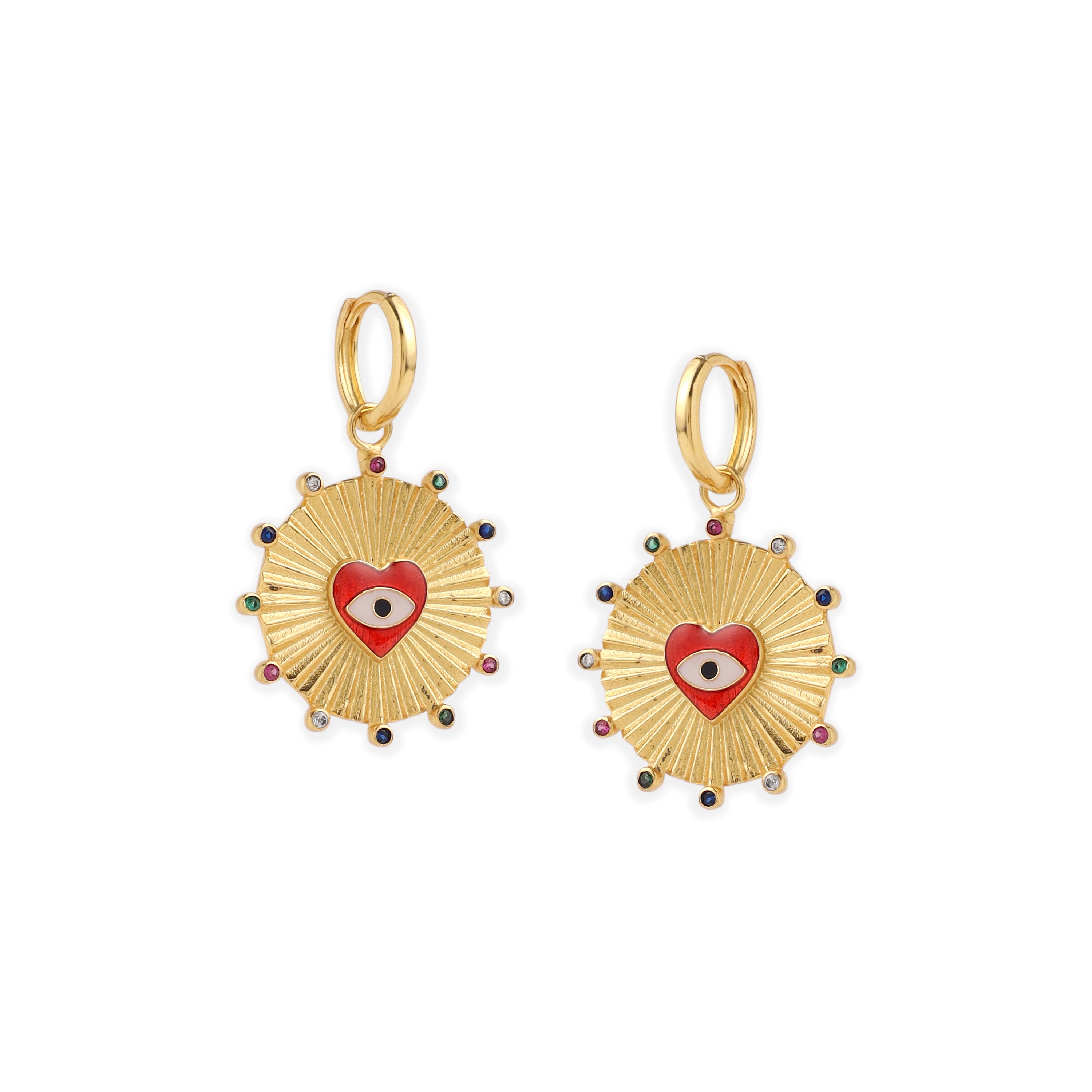 Heart Eye Medallion Earrings - Raspberry