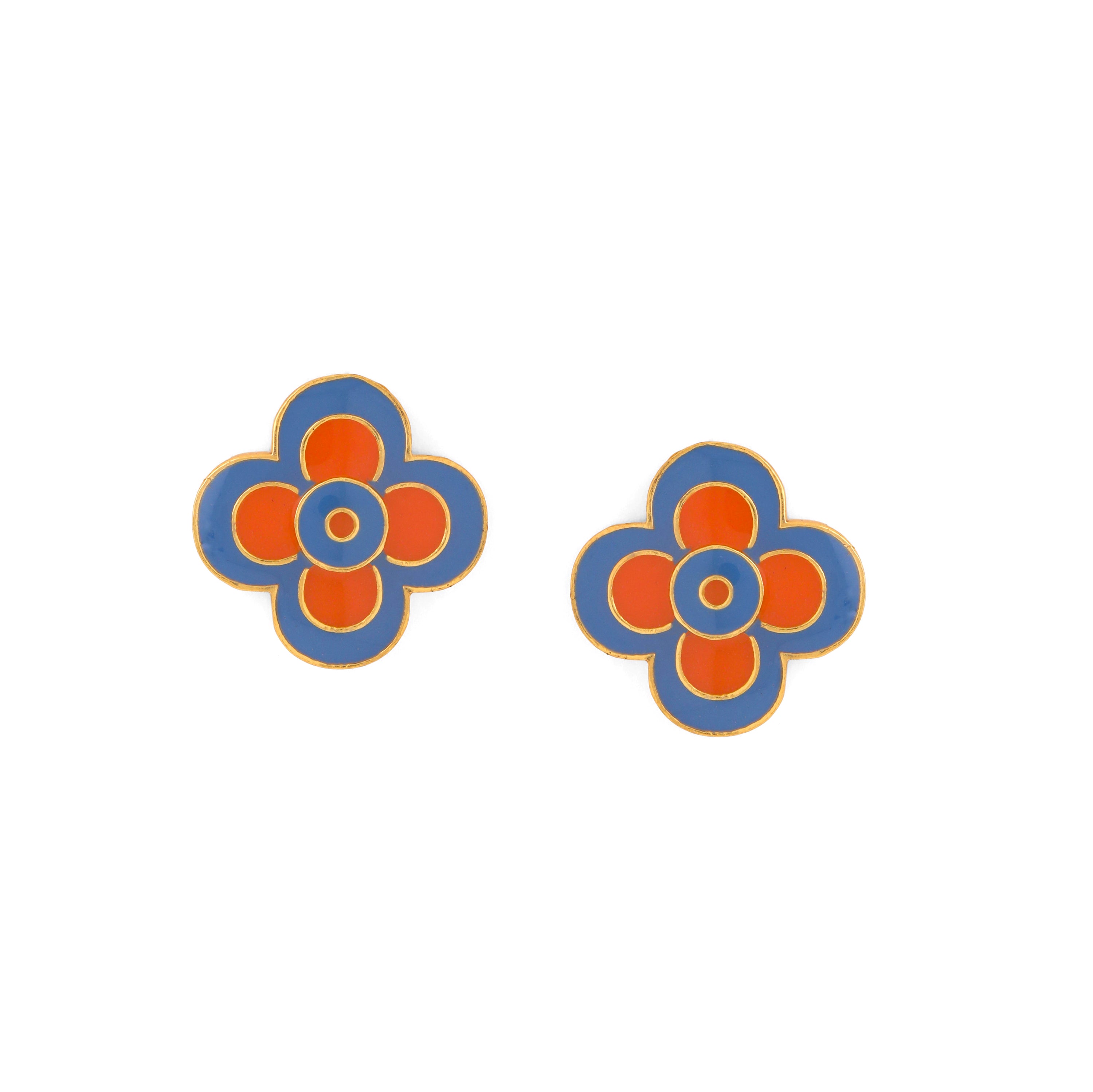 Le Flore Studs - Tangerine & Blue