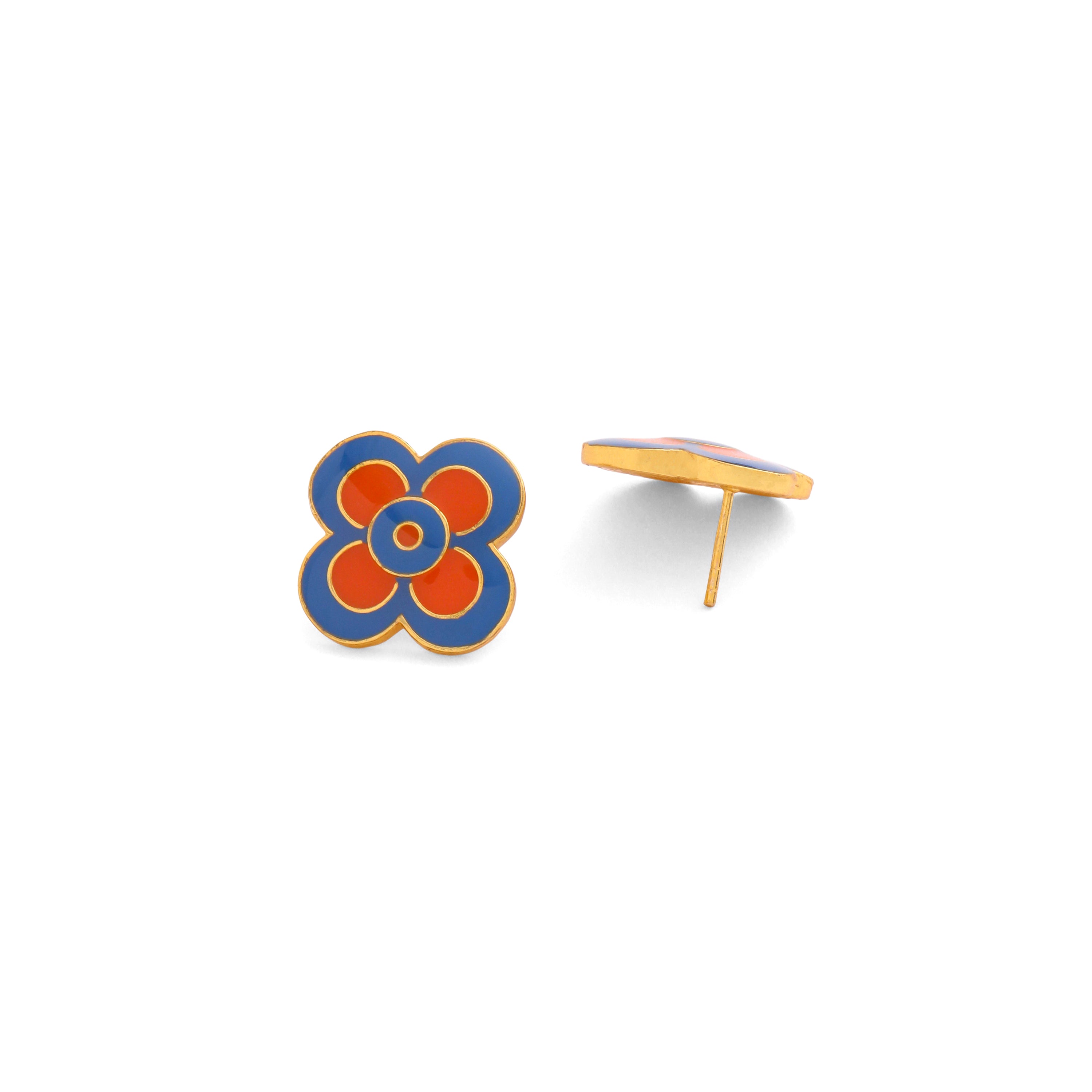 Le Flore Studs - Tangerine & Blue