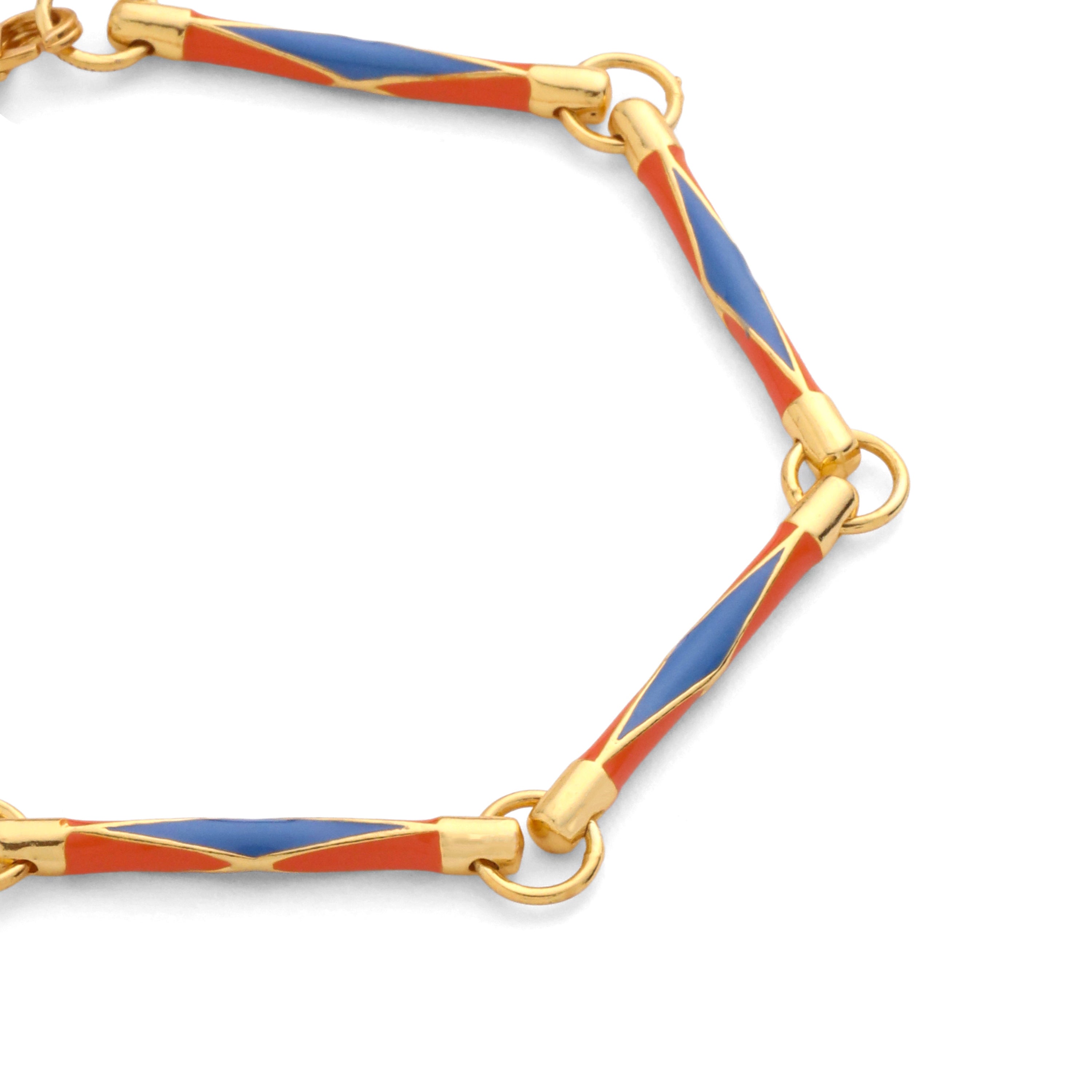 Art Deco Enamel Bracelet - Tangerine & Blue