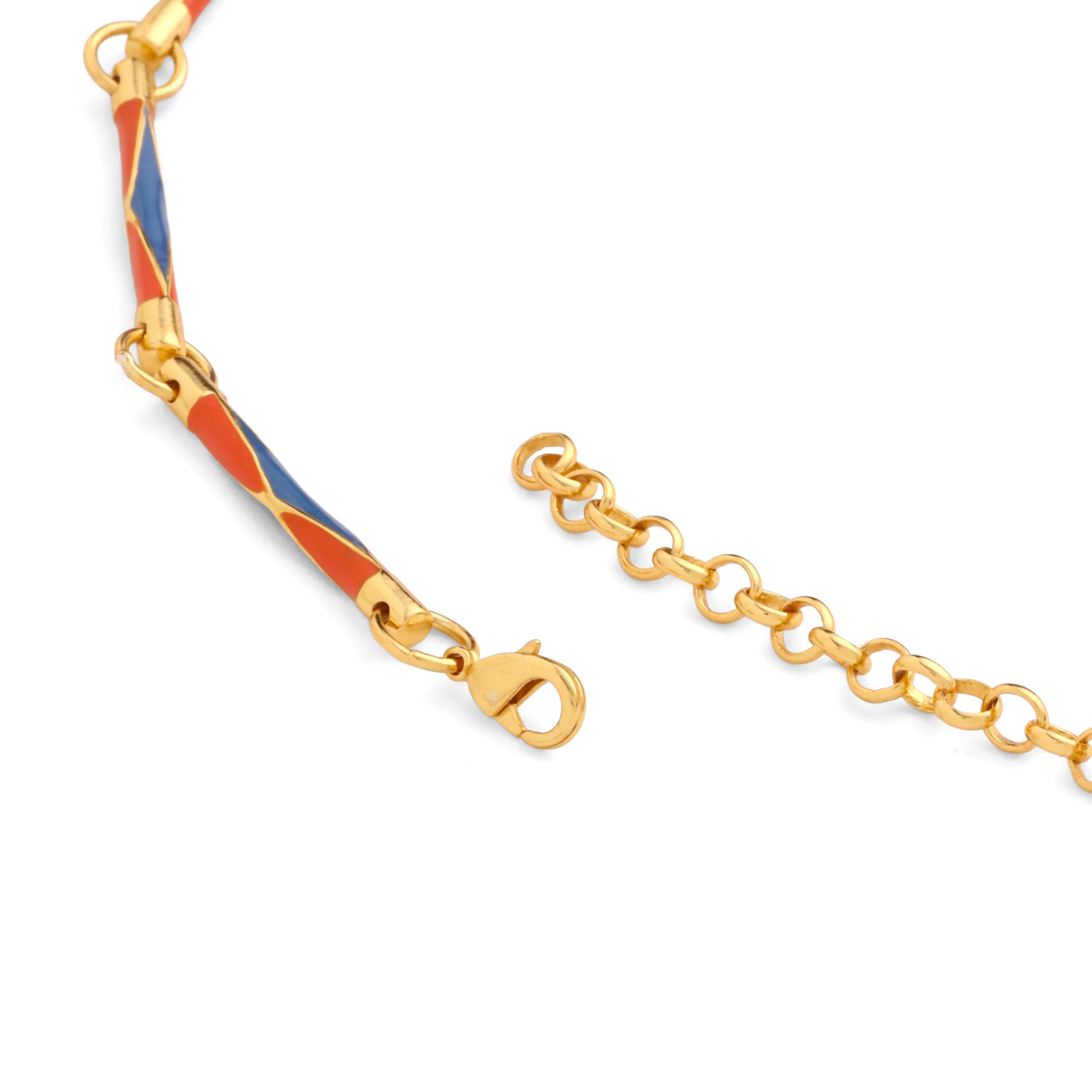 Art Deco Enamel Necklace - Tangerine & Blue