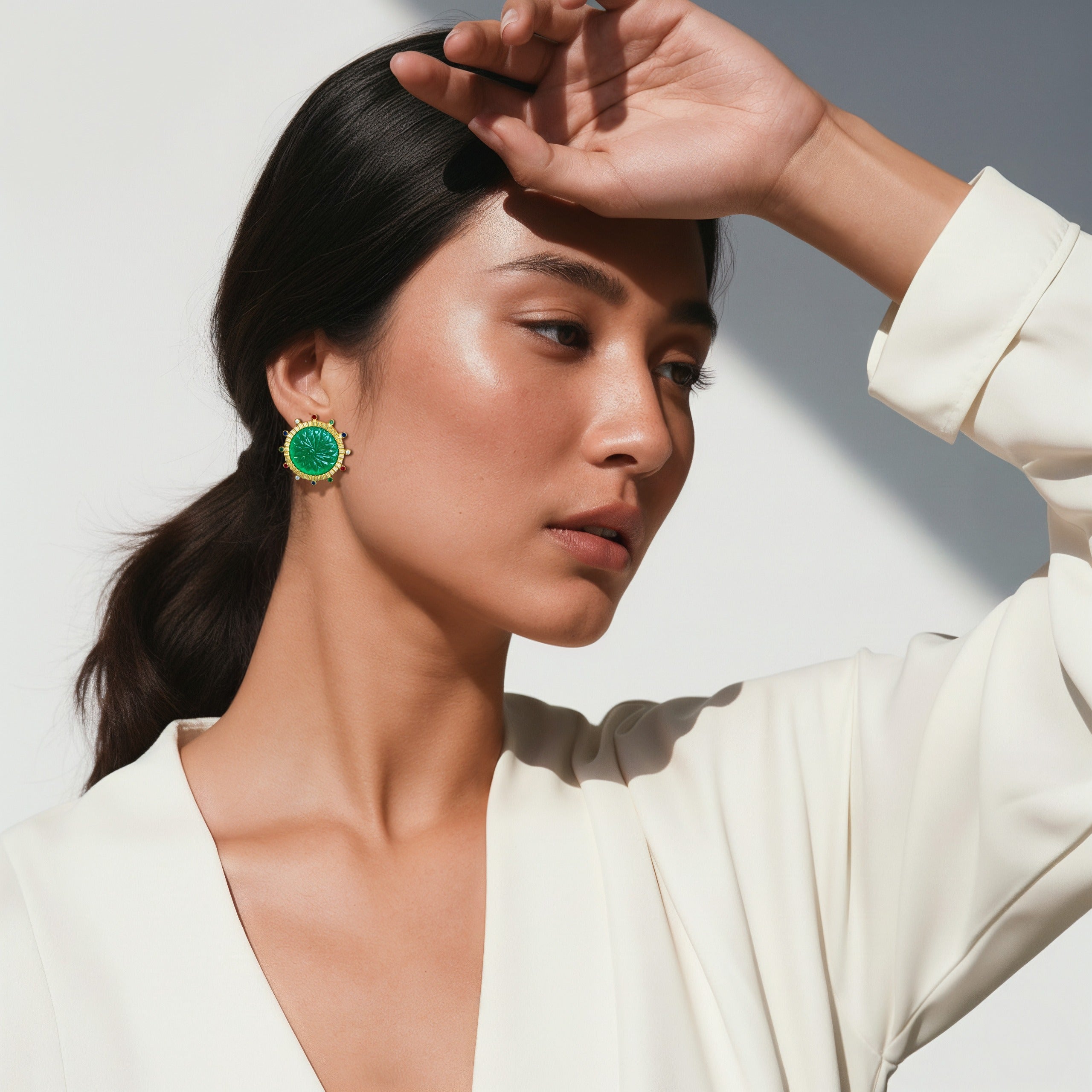 Green Onyx Carved Studs