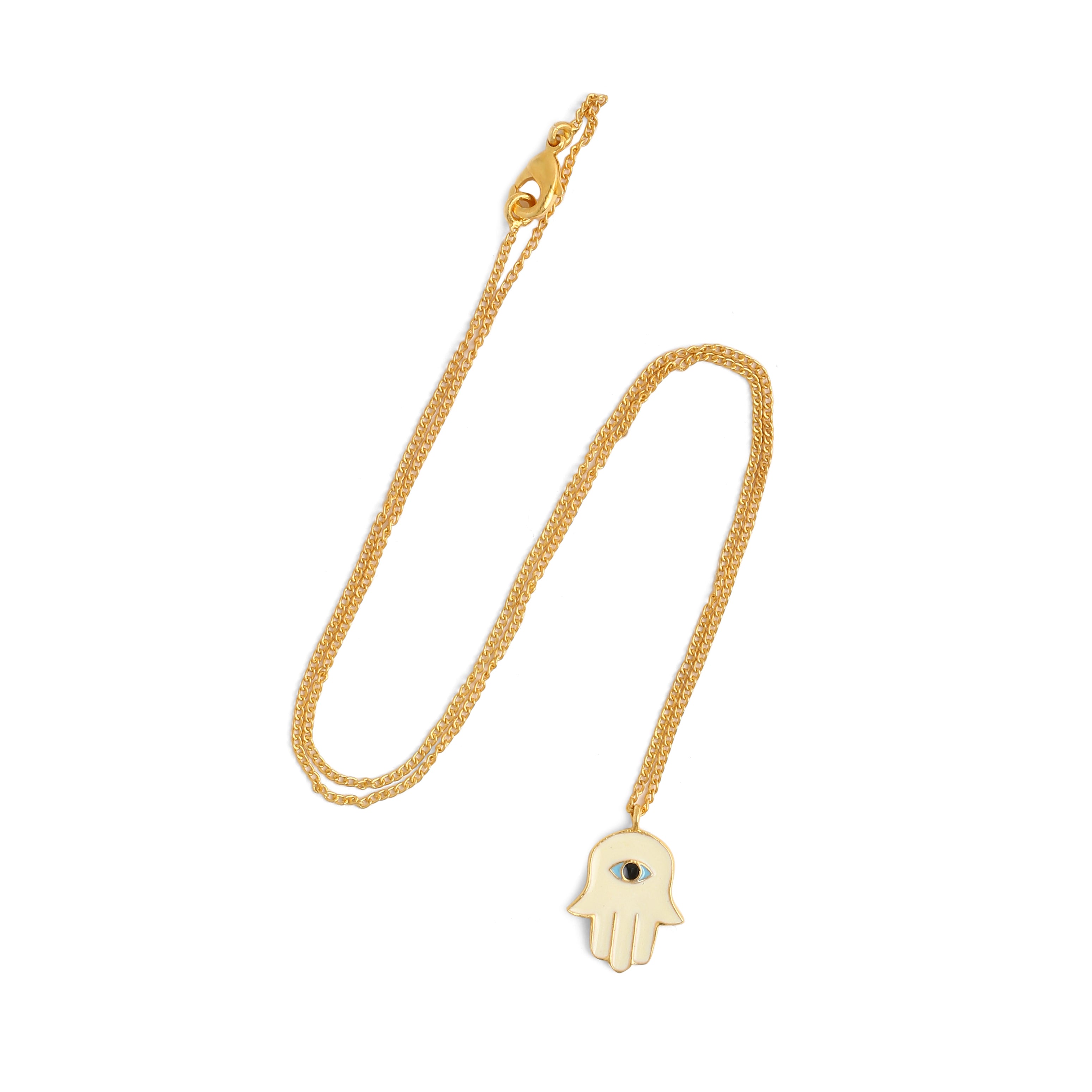 Hamsa Hand Neck Chain - Ivory Gold