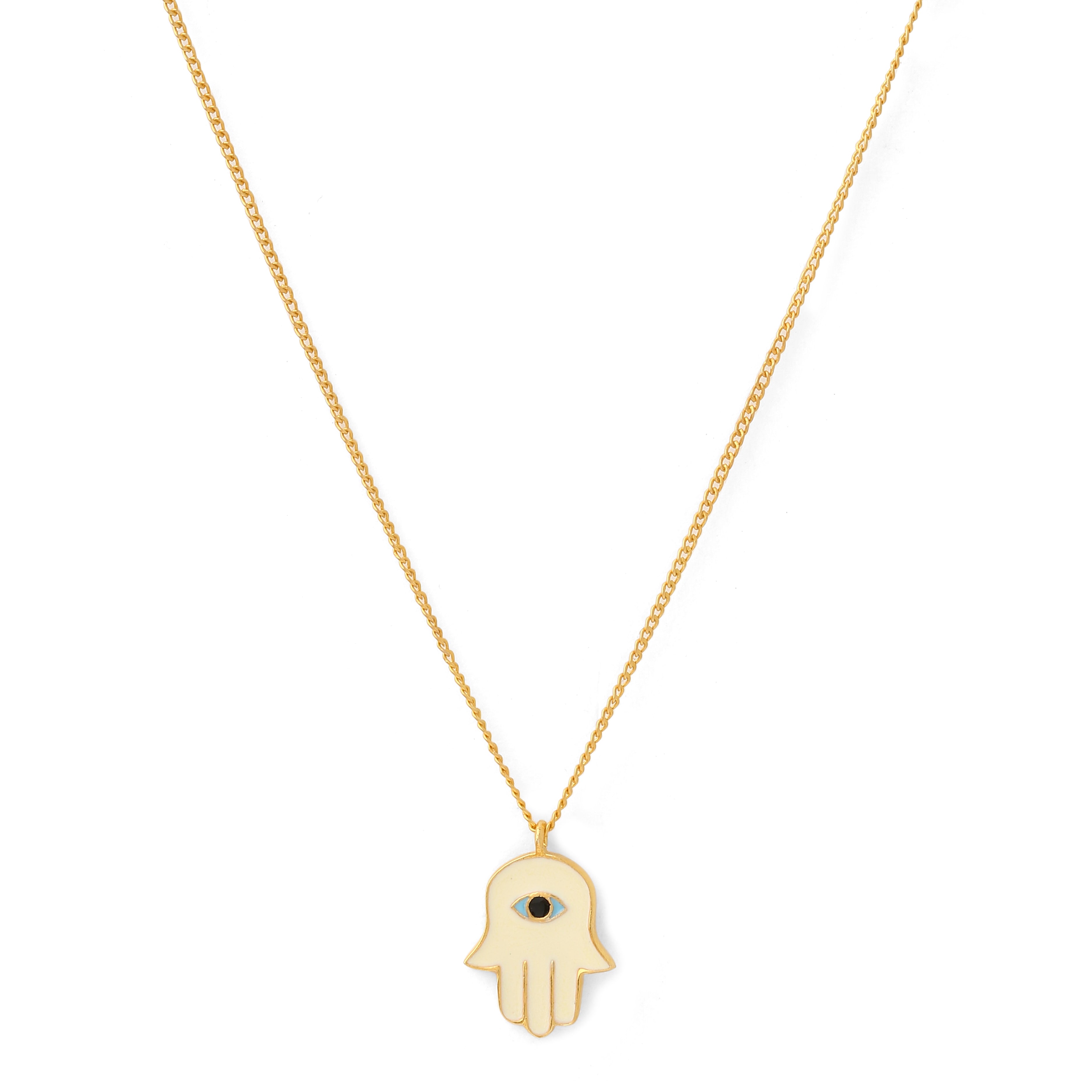 Hamsa Hand Neck Chain - Ivory Gold