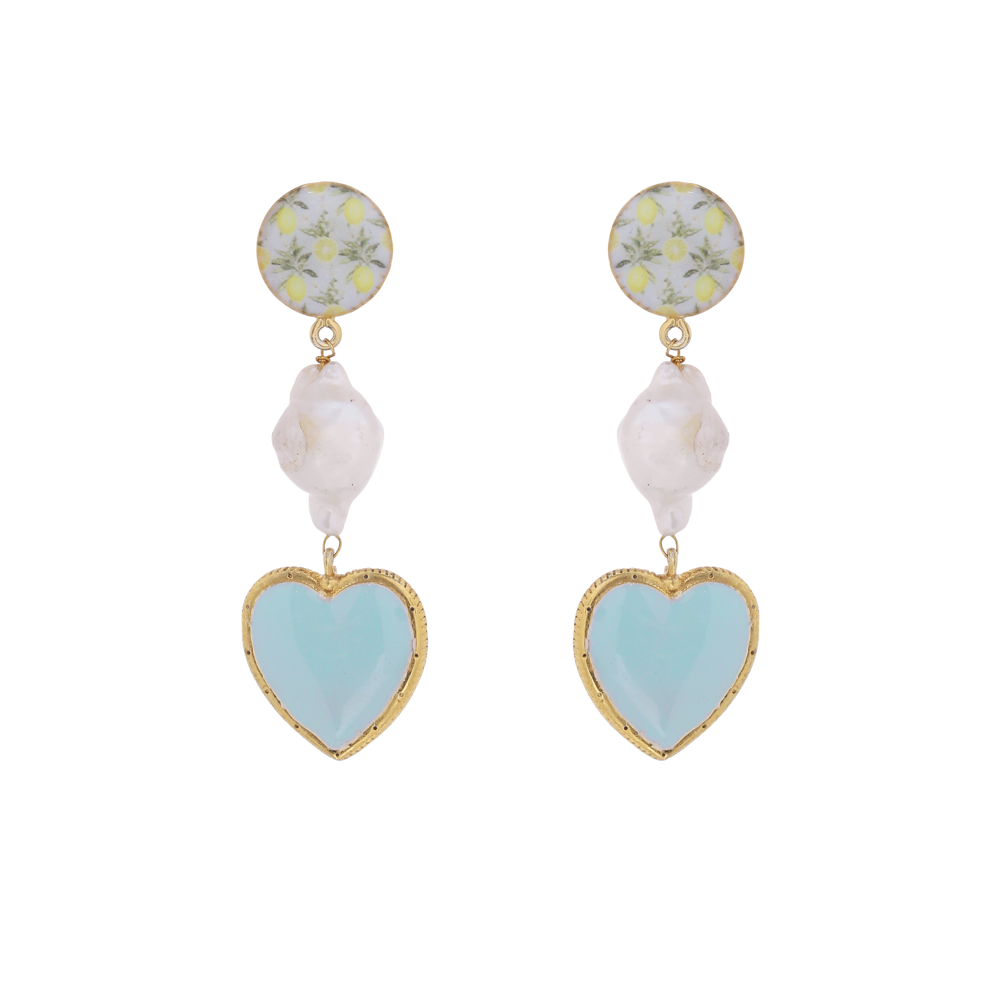 Lime heart pearl earrings