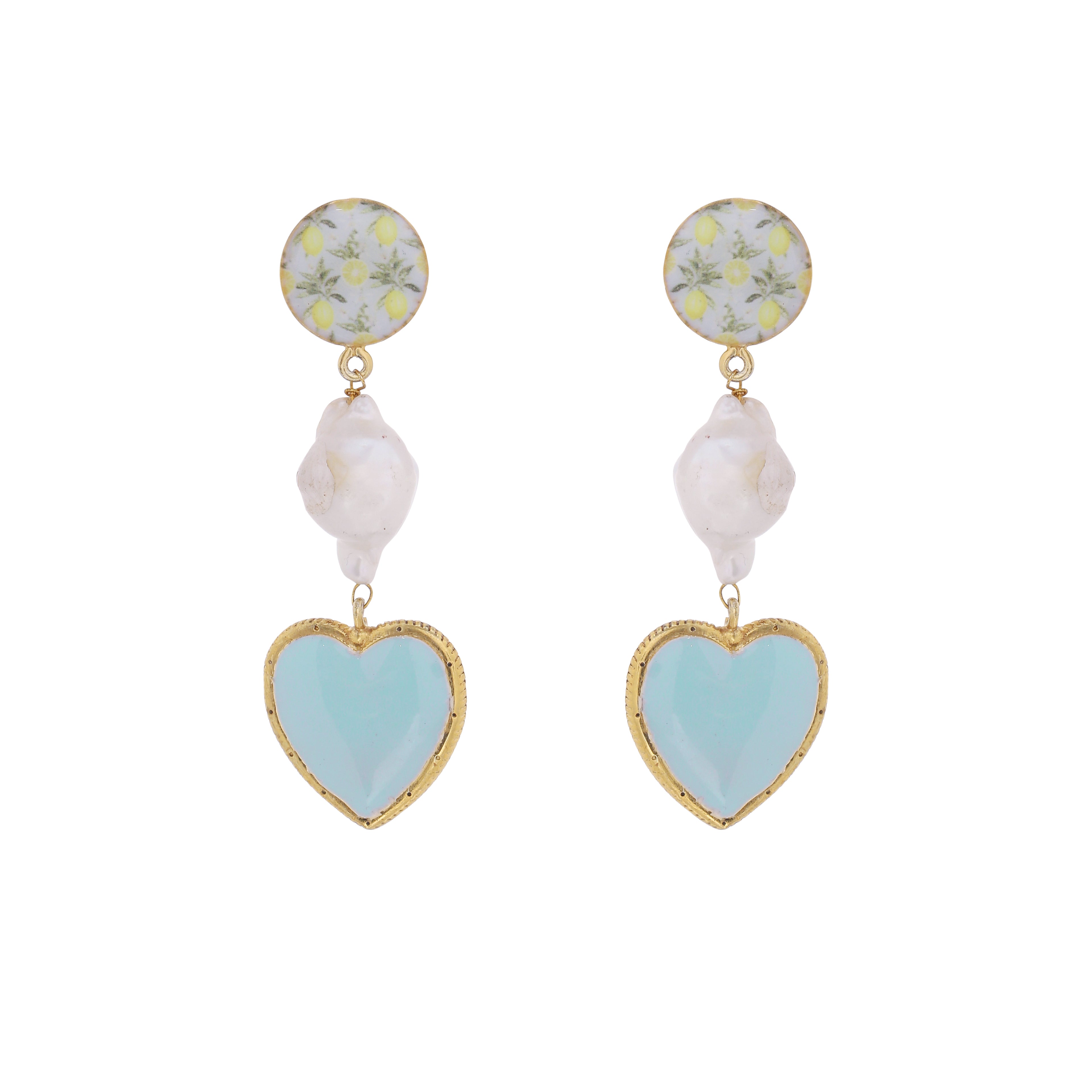 Lime heart pearl earrings