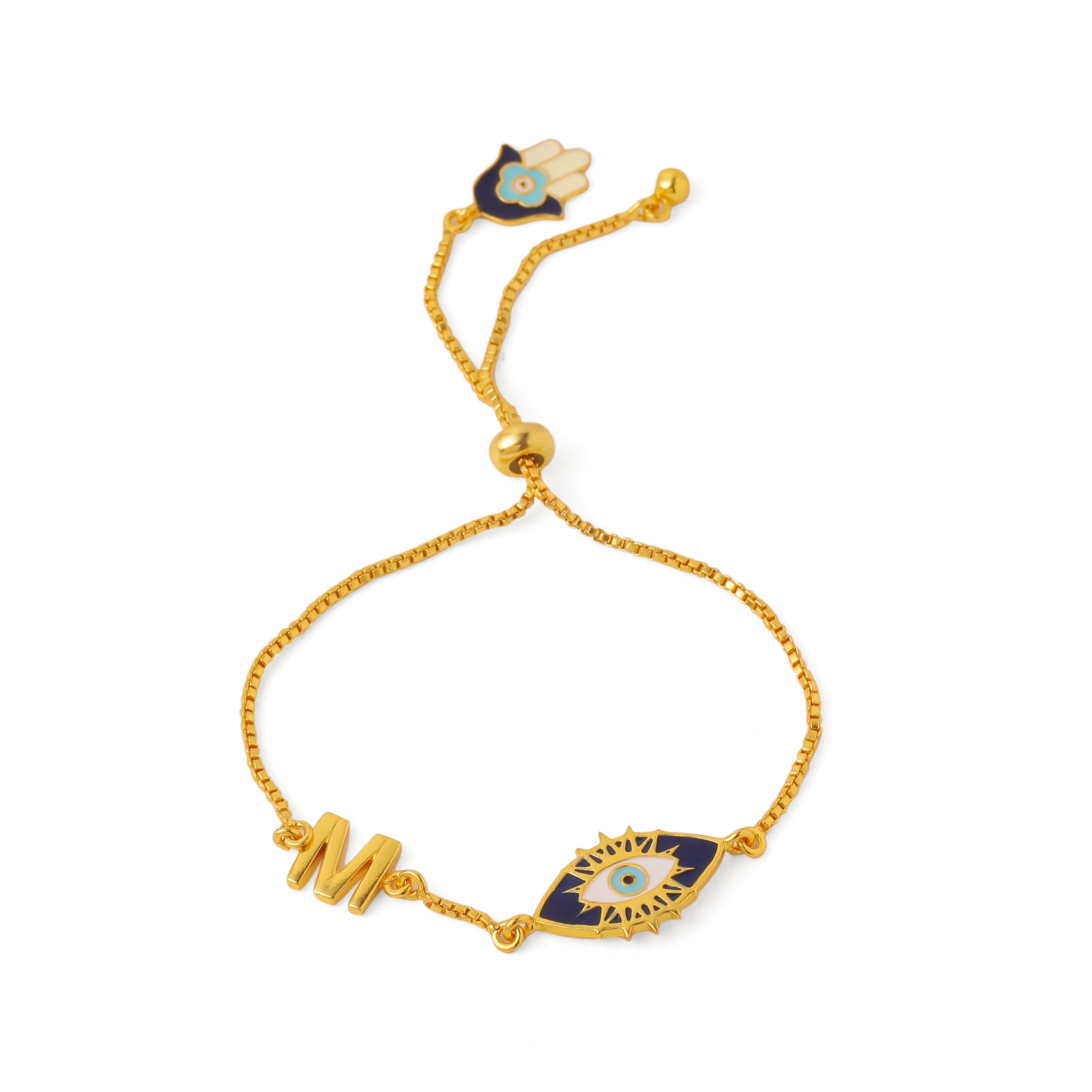 Drawstring Evil eye Initial Bracelet - Gold